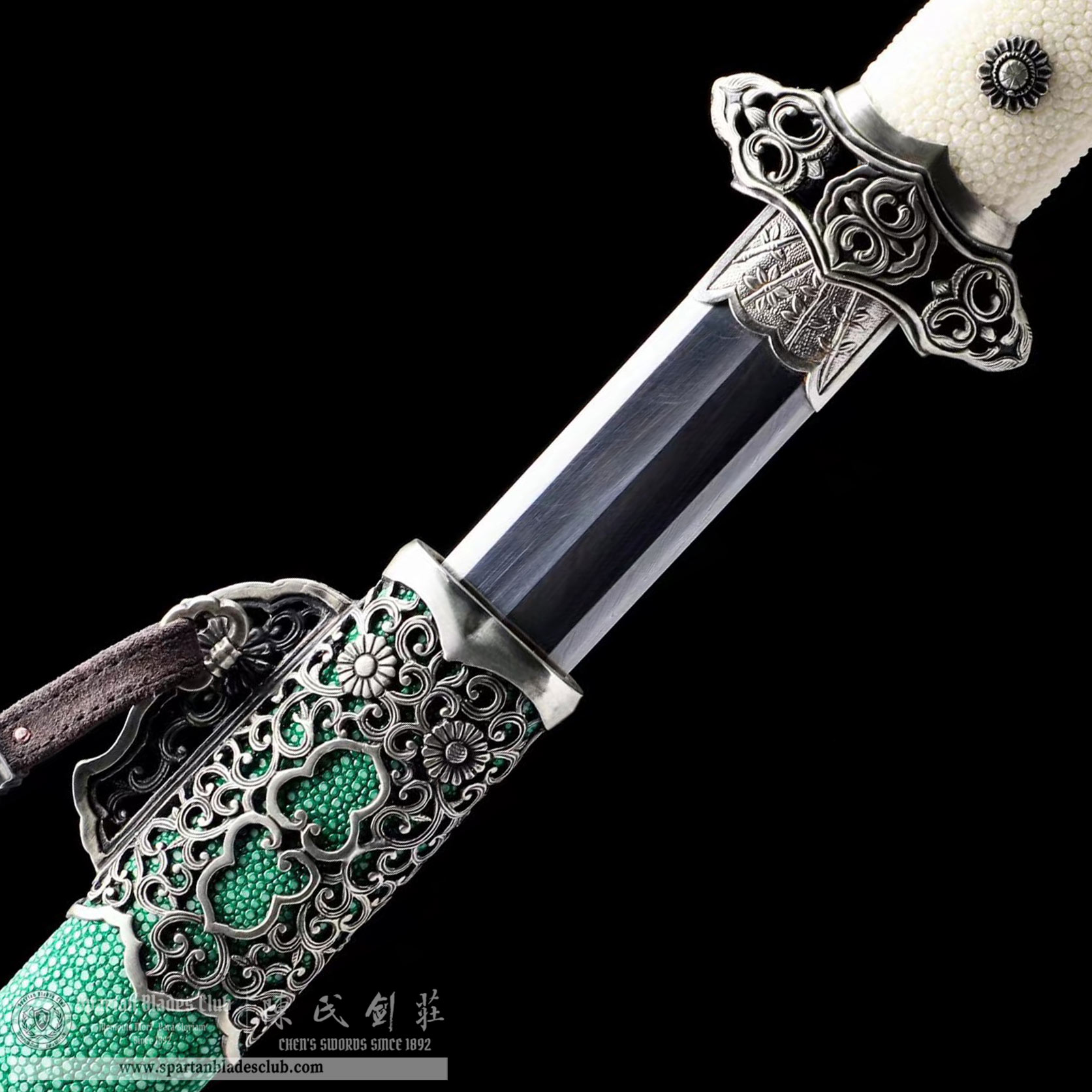 DE03 | CuiHua Sword | Jian | Damascus steel | Refined feather-patterned | Green | ray skin | Battle-Ready | Full-tang | Spartan Blades Club | CHEN'S SWORDS 1892 - Spartan Blades Club - 陳氏劍莊1892