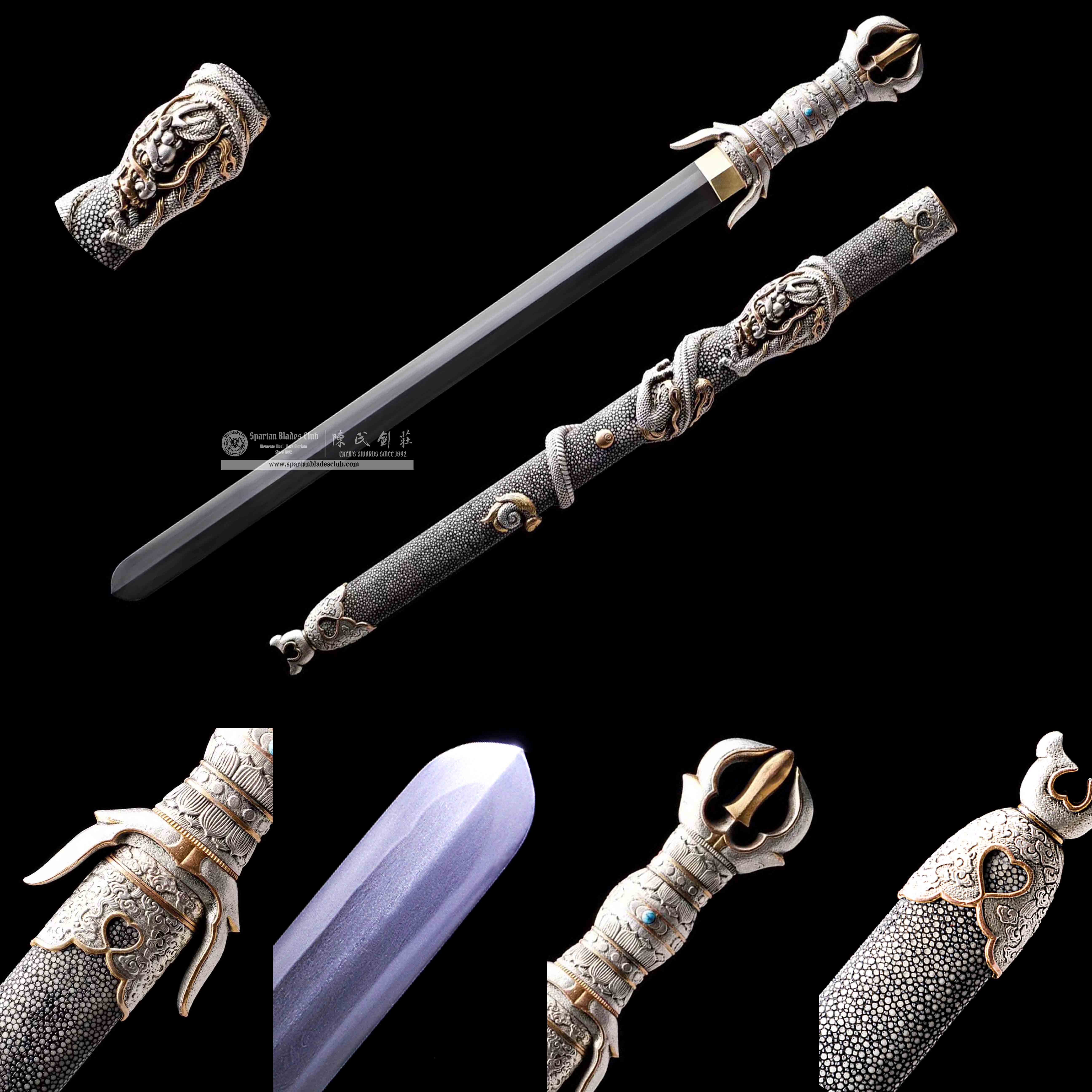 DE02 | ZunLoong YaoHua Sword | Jian | Wootz steel | clay-tempered | Real Hamon | Silvery | Loong(Chinese Dragon) | Battle-Ready | Full-tang | Spartan Blades Club | CHEN'S SWORDS 1892 - Spartan Blades Club - 陳氏劍莊1892