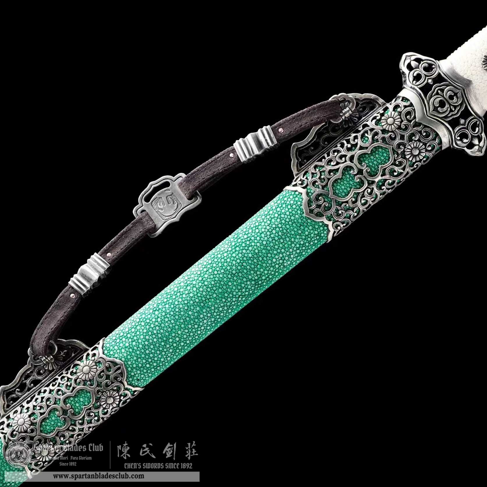 DE03 | CuiHua Sword | Jian | Damascus steel | Refined feather-patterned | Green | ray skin | Battle-Ready | Full-tang | Spartan Blades Club | CHEN'S SWORDS 1892 - Spartan Blades Club - 陳氏劍莊1892