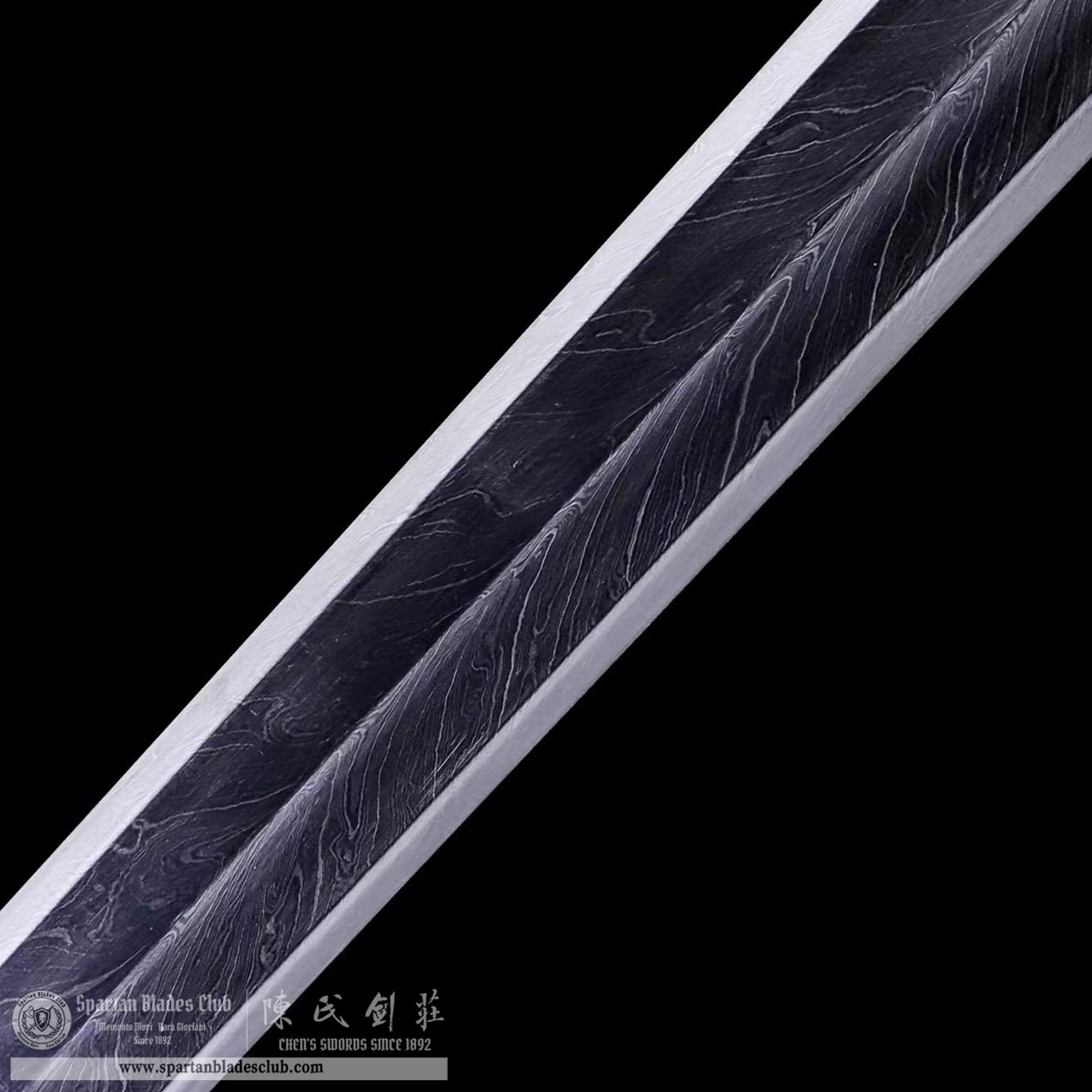 DE03 | CuiHua Sword | Jian | Damascus steel | Refined feather-patterned | Green | ray skin | Battle-Ready | Full-tang | Spartan Blades Club | CHEN'S SWORDS 1892 - Spartan Blades Club - 陳氏劍莊1892