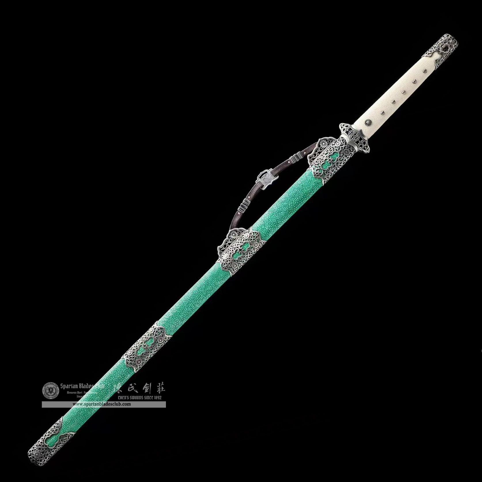 DE03 | CuiHua Sword | Jian | Damascus steel | Refined feather-patterned | Green | ray skin | Battle-Ready | Full-tang | Spartan Blades Club | CHEN'S SWORDS 1892 - Spartan Blades Club - 陳氏劍莊1892