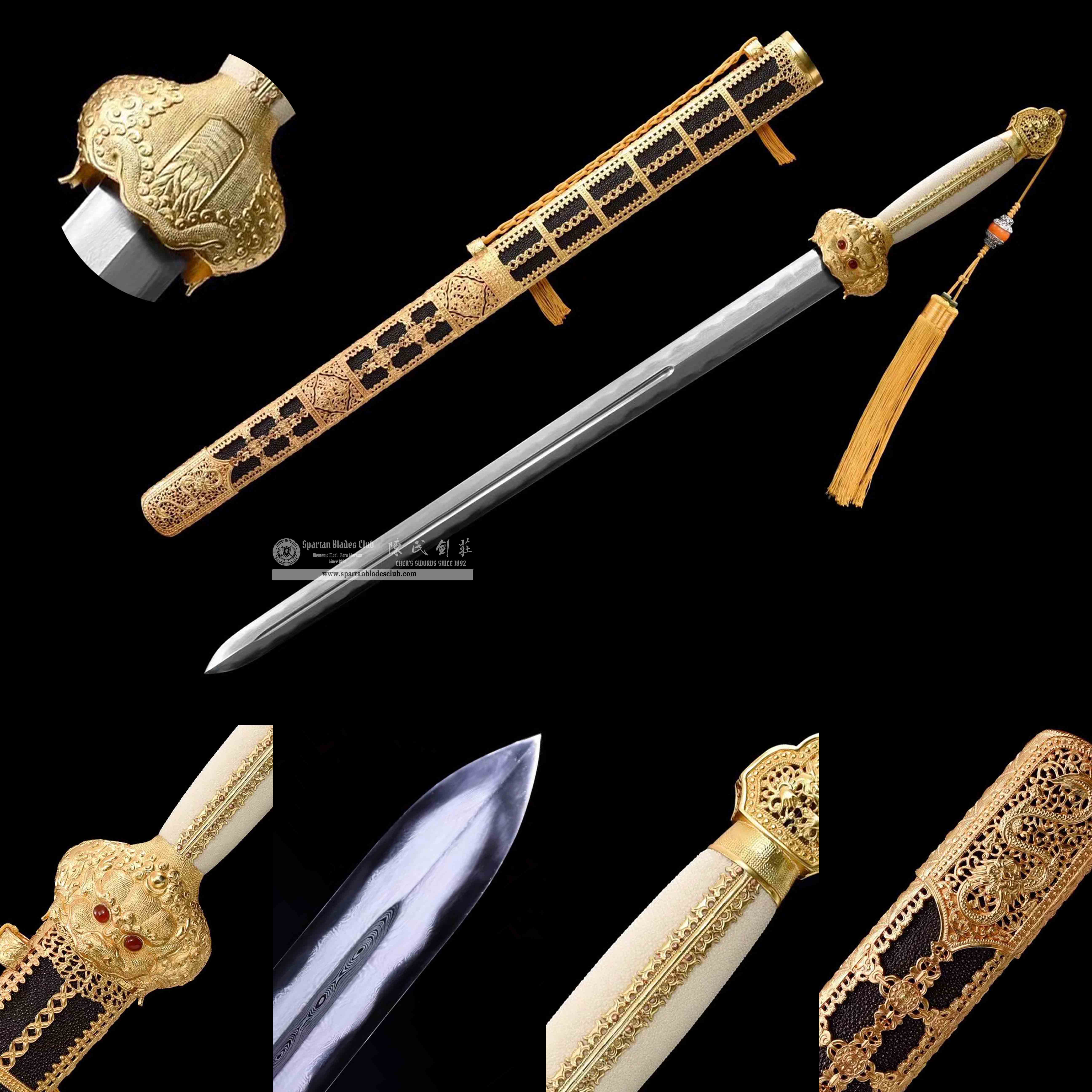 DE01 | Yongle Great Sword | Jian | Damascus steel | clay-tempered | real hamon | Golden | Battle-Ready | Full-tang | Spartan Blades Club | CHEN'S SWORDS 1892 - Spartan Blades Club - 陳氏劍莊1892