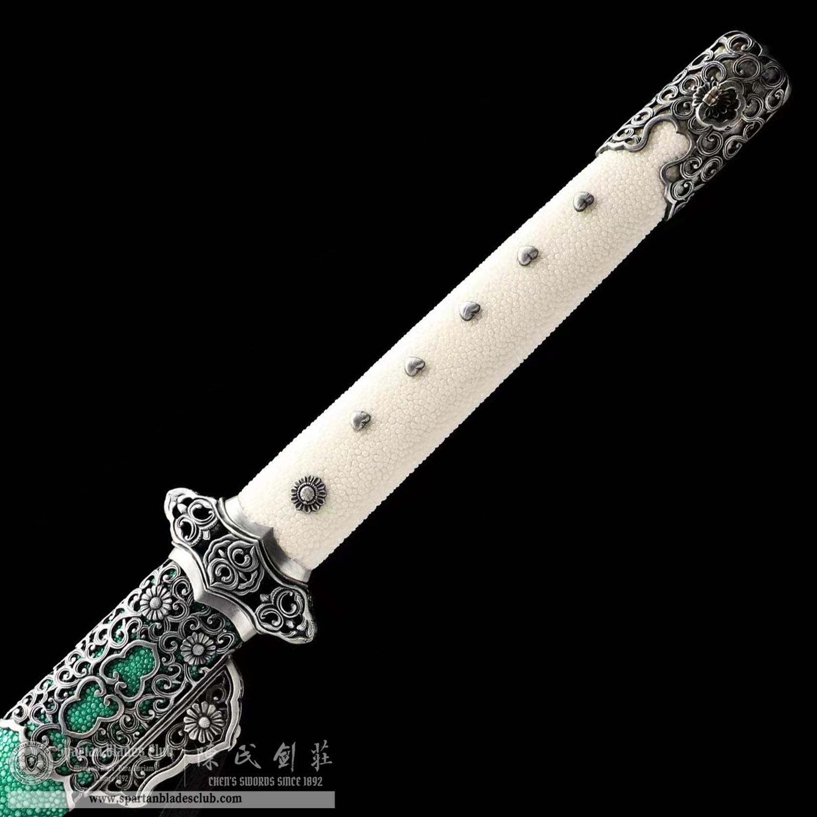 DE03 | CuiHua Sword | Jian | Damascus steel | Refined feather-patterned | Green | ray skin | Battle-Ready | Full-tang | Spartan Blades Club | CHEN'S SWORDS 1892 - Spartan Blades Club - 陳氏劍莊1892