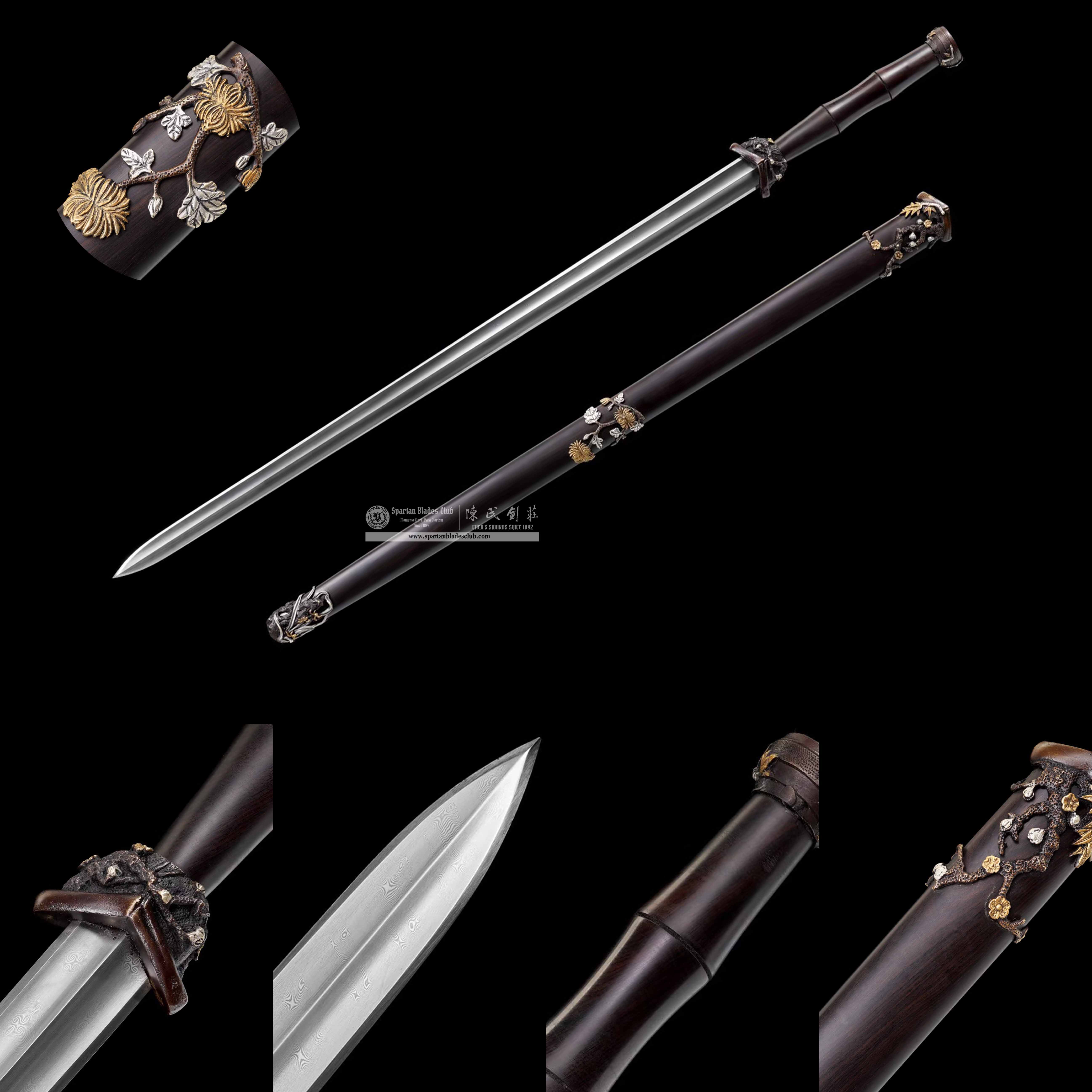 TL05 | JunZi JIAN | Chinese sword (JIAN) | Damascus steel | twist and stars pattern | Wamian Structured | Black | Ebony wood | Battle-Ready | Full-tang | Spartan Blades Club | CHEN'S SWORDS 1892 - Spartan Blades Club - 陳氏劍莊1892