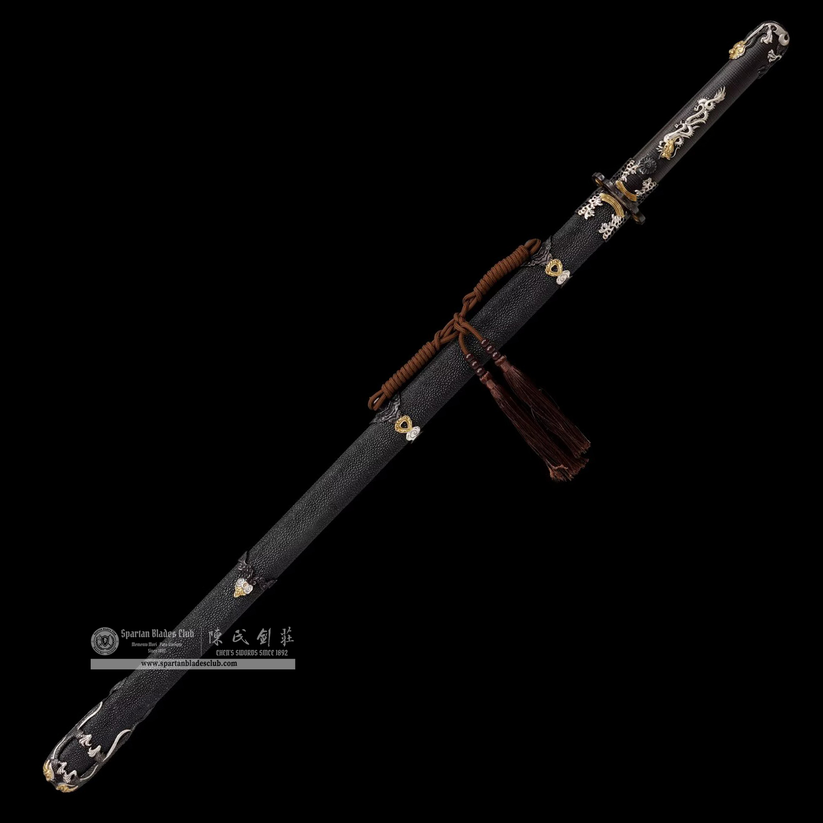 TL07 | Longyun Jiao sword | Chinese sword (Tang Dao) | Meteorolite iron made Damascus steel | Black&Golden | Ray-skin | Battle-Ready | Full-tang | Spartan Blades Club | CHEN'S SWORDS 1892 - Spartan Blades Club - 陳氏劍莊1892