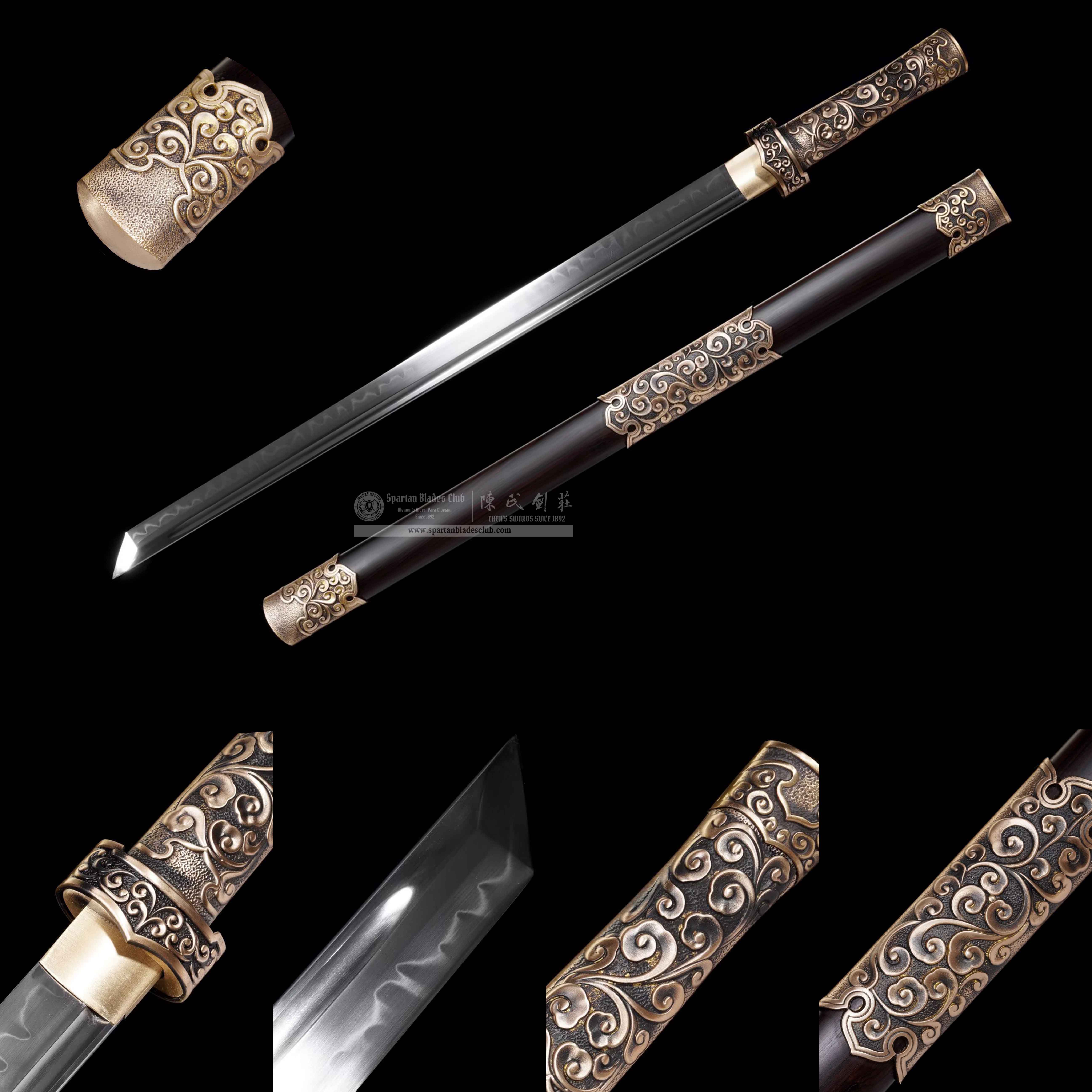 TL06 | XiangYun Sword | Chinese sword (DAO) | T10 Steel | Clay-tempered | Real Hamon | Black&Golden | Ebony wood | Battle-Ready | Full-tang | Spartan Blades Club | CHEN'S SWORDS 1892 - Spartan Blades Club - 陳氏劍莊1892