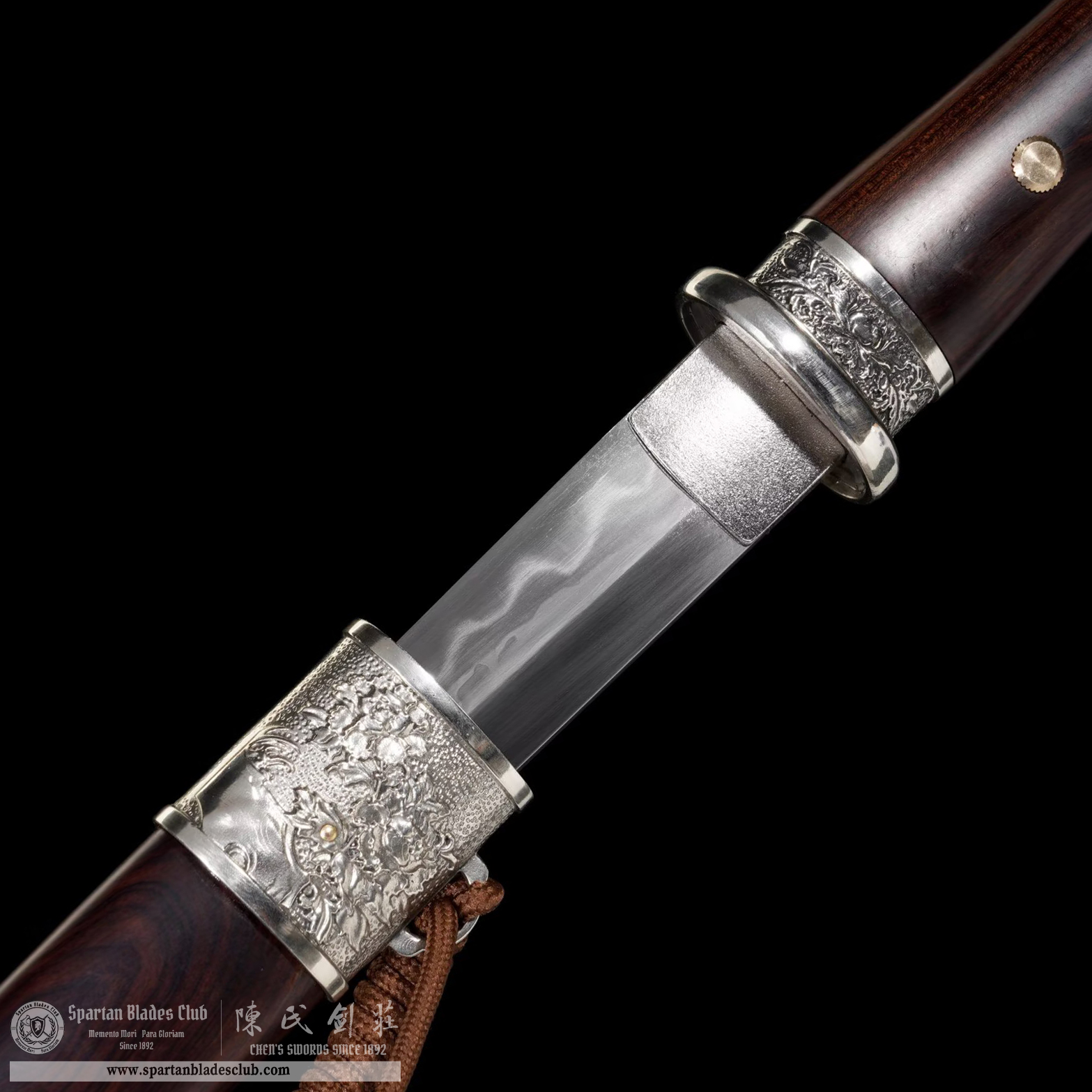 TL08 | Yin Tong Mu Dan sword | Chinese sword (Tang Dao) | Daisho set | Damascus steel | clay-tempered | real hamon | flower | Black&silvery | Ebony wood | Battle-Ready | Full-tang | Spartan Blades Club | CHEN'S SWORDS 1892 - Spartan Blades Club - 陳氏劍莊1892