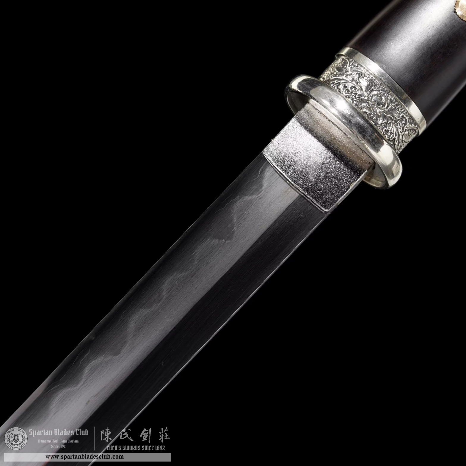 TL08 | Yin Tong Mu Dan sword | Chinese sword (Tang Dao) | Daisho set | Damascus steel | clay-tempered | real hamon | flower | Black&silvery | Ebony wood | Battle-Ready | Full-tang | Spartan Blades Club | CHEN'S SWORDS 1892 - Spartan Blades Club - 陳氏劍莊1892