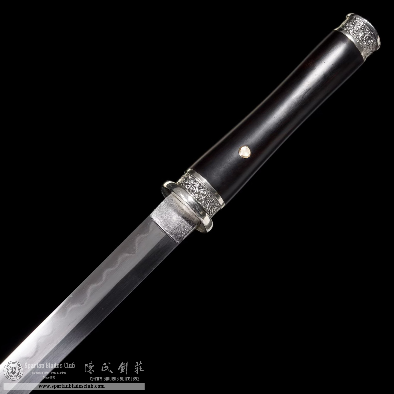 TL08 | Yin Tong Mu Dan sword | Chinese sword (Tang Dao) | Daisho set | Damascus steel | clay-tempered | real hamon | flower | Black&silvery | Ebony wood | Battle-Ready | Full-tang | Spartan Blades Club | CHEN'S SWORDS 1892 - Spartan Blades Club - 陳氏劍莊1892