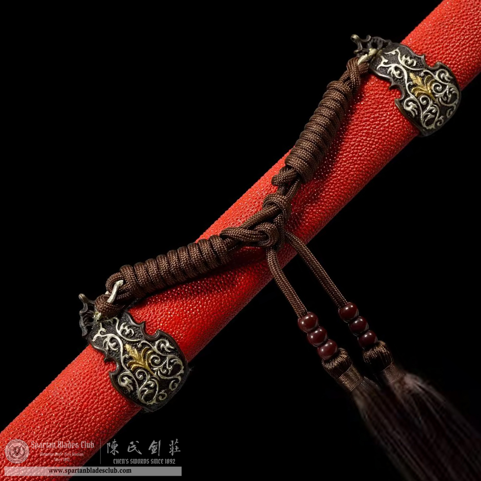 TL10 | Chihuang Tang Sword | Chinese sword (Tang Dao) | Honsanmai structure blade | T10 steel wrapped in Damascus steel | clay-tempered | phoenix | Red&Golden | Ray-skin | Battle-Ready | Full-tang | Spartan Blades Club | CHEN'S SWORDS 1892 - Spartan Blades Club - 陳氏劍莊1892