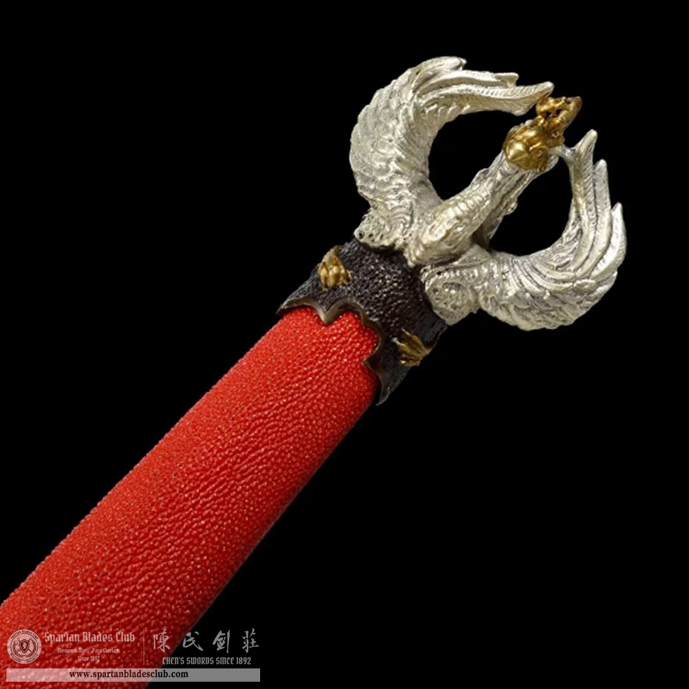 TL10 | Chihuang Tang Sword | Chinese sword (Tang Dao) | Honsanmai structure blade | T10 steel wrapped in Damascus steel | clay-tempered | phoenix | Red&Golden | Ray-skin | Battle-Ready | Full-tang | Spartan Blades Club | CHEN'S SWORDS 1892 - Spartan Blades Club - 陳氏劍莊1892
