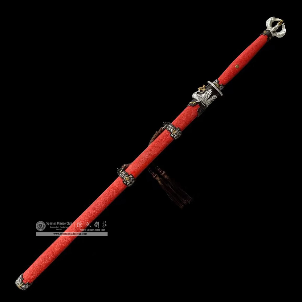 TL10 | Chihuang Tang Sword | Chinese sword (Tang Dao) | Honsanmai structure blade | T10 steel wrapped in Damascus steel | clay-tempered | phoenix | Red&Golden | Ray-skin | Battle-Ready | Full-tang | Spartan Blades Club | CHEN'S SWORDS 1892 - Spartan Blades Club - 陳氏劍莊1892