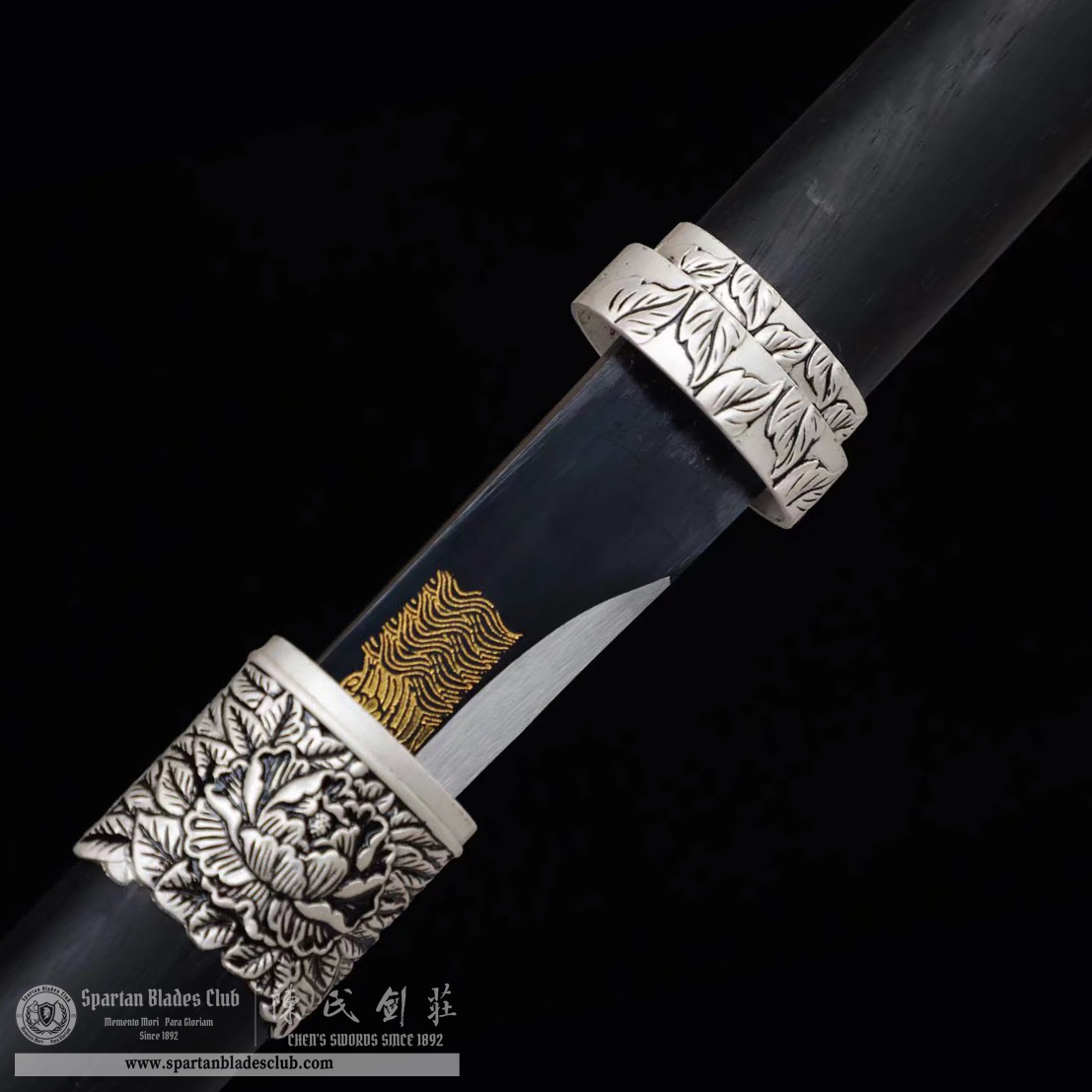 TL11 | Mudan Tang Short Sword | Chinese sword (Tang Dao) | High manganese steel | flower | Black&Silvery | Ebony wood | Battle-Ready | Full-tang | Spartan Blades Club | CHEN'S SWORDS 1892 - Spartan Blades Club - 陳氏劍莊1892
