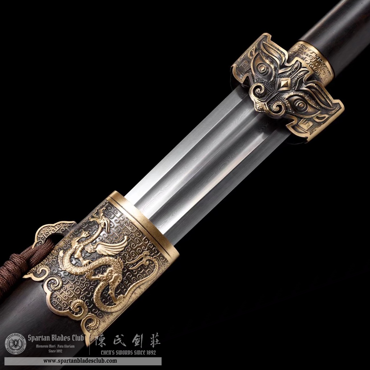 TL09 | Jinlongwen Heavy Sword | Chinese sword (Heavy Sword) | Damascus steel | twist and stars pattern | Wamian Structured | Black&Golden | Loong(Chinese dragon) | Ebony wood | Battle-Ready | Full-tang | Spartan Blades Club | CHEN'S SWORDS 1892 - Spartan Blades Club - 陳氏劍莊1892