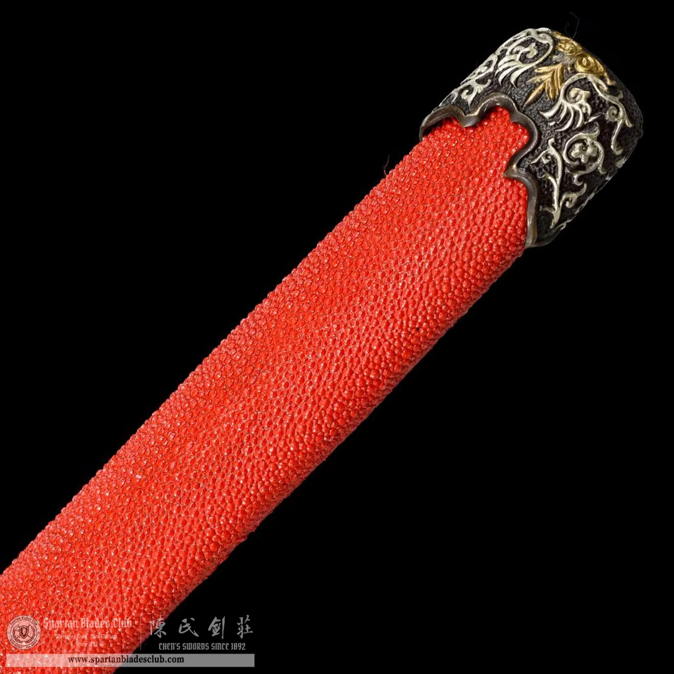 TL10 | Chihuang Tang Sword | Chinese sword (Tang Dao) | Honsanmai structure blade | T10 steel wrapped in Damascus steel | clay-tempered | phoenix | Red&Golden | Ray-skin | Battle-Ready | Full-tang | Spartan Blades Club | CHEN'S SWORDS 1892 - Spartan Blades Club - 陳氏劍莊1892