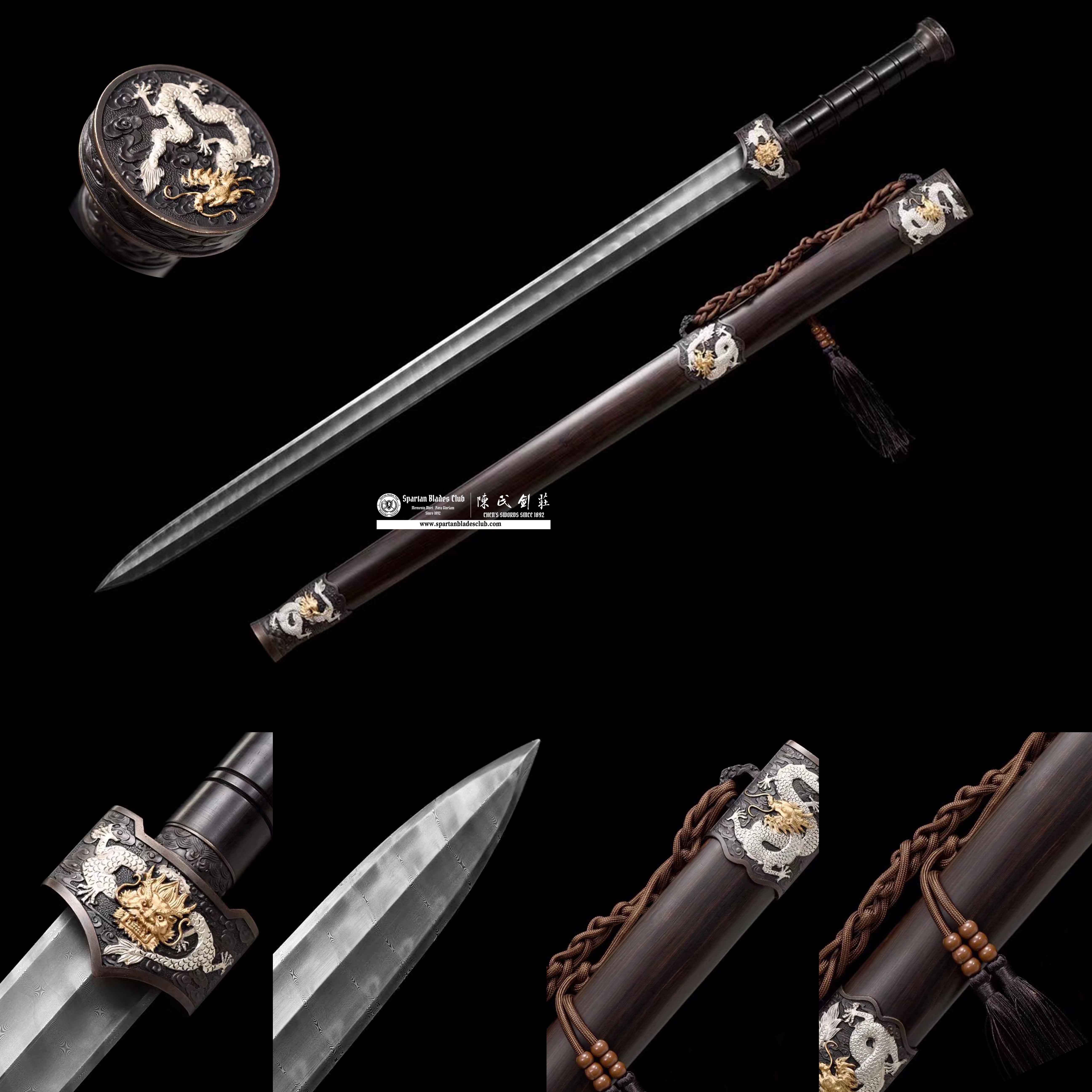 TL16 | Longwei Zhan Jian | Chinese sword (JIAN) | Damascus steel | twist and stars pattern | Wamian Structured | Loong | Battle-Ready | Full-tang | Spartan Blades Club | CHEN'S SWORDS 1892 - Spartan Blades Club - 陳氏劍莊1892