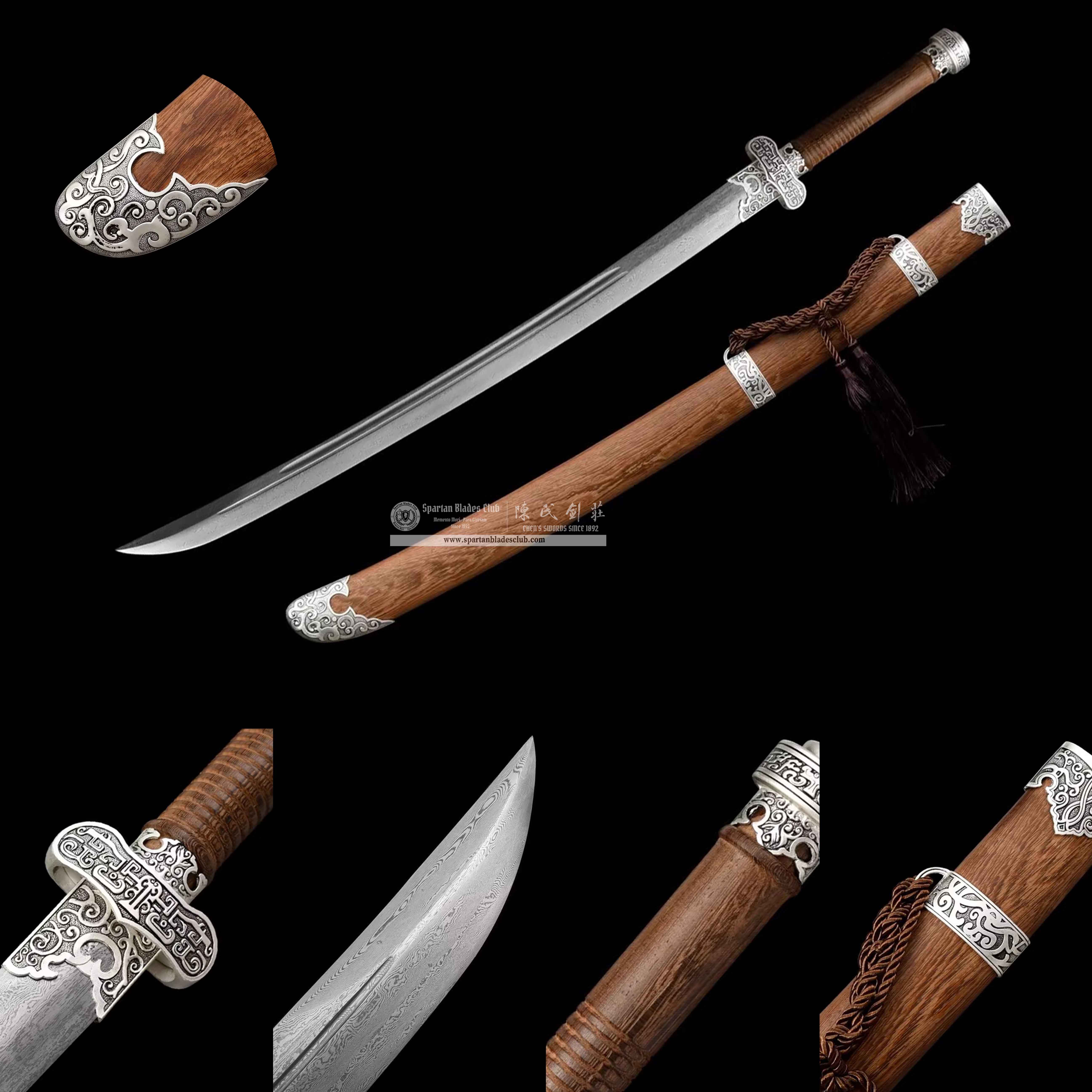 TL13 | Suyin Qing Dao | Chinese sword (Qing Dao) | Damascus steel | Brown | Rosewood | Battle-Ready | Full-tang | Spartan Blades Club | CHEN'S SWORDS 1892 - Spartan Blades Club - 陳氏劍莊1892