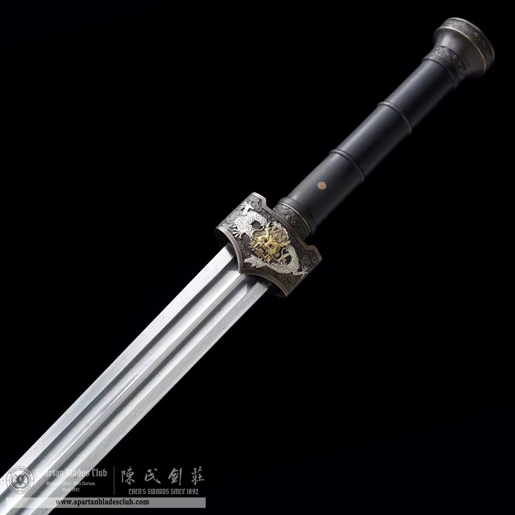 TL19 | Yulong Zhan Jian | Chinese sword (JIAN) | Damascus steel | twist and stars pattern | Wamian Structured | Black | Battle-Ready | Full-tang | Spartan Blades Club | CHEN'S SWORDS 1892 - Spartan Blades Club - 陳氏劍莊1892