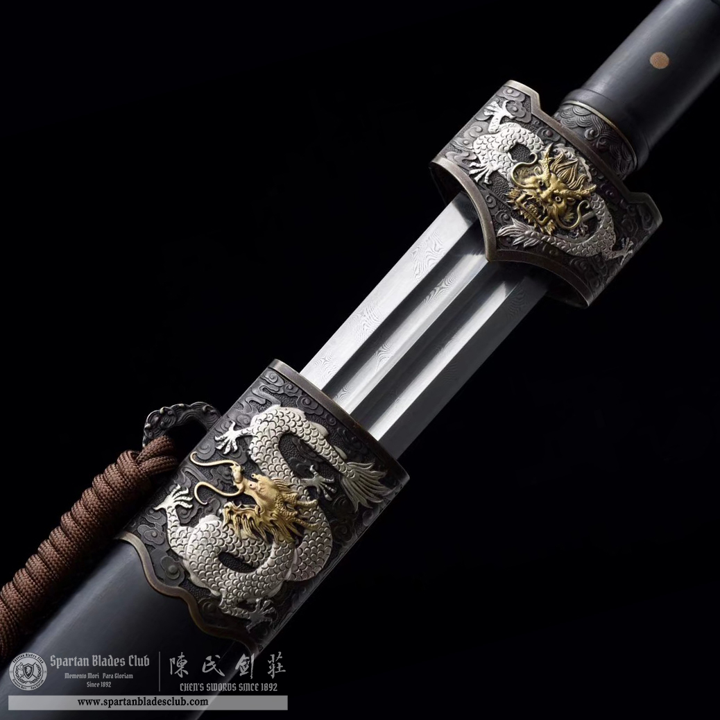 TL19 | Yulong Zhan Jian | Chinese sword (JIAN) | Damascus steel | twist and stars pattern | Wamian Structured | Black | Battle-Ready | Full-tang | Spartan Blades Club | CHEN'S SWORDS 1892 - Spartan Blades Club - 陳氏劍莊1892
