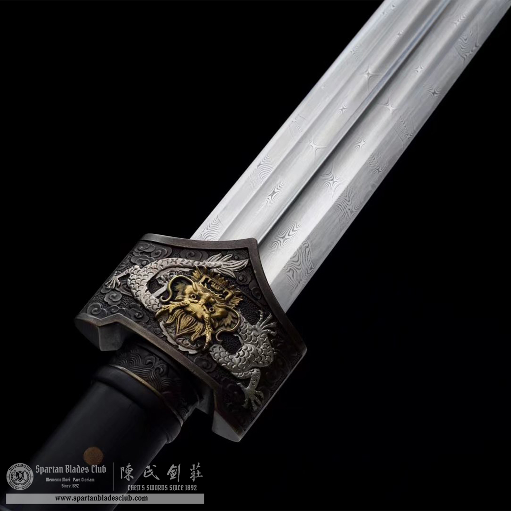 TL19 | Yulong Zhan Jian | Chinese sword (JIAN) | Damascus steel | twist and stars pattern | Wamian Structured | Black | Battle-Ready | Full-tang | Spartan Blades Club | CHEN'S SWORDS 1892 - Spartan Blades Club - 陳氏劍莊1892