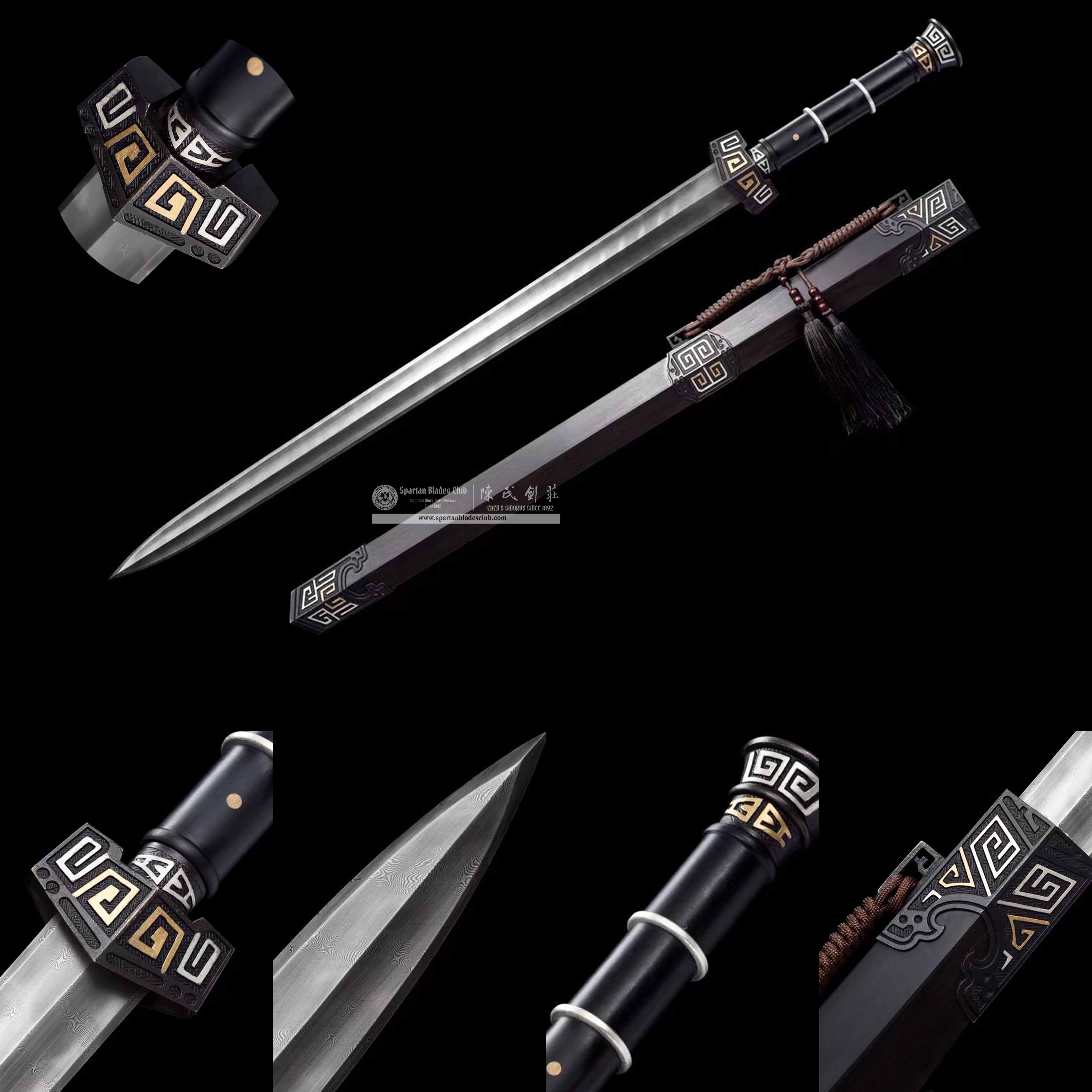 TL17 | Xuantie Zhan Jian | Chinese sword (JIAN) | Damascus steel | twist and stars pattern | Wamian Structured | Black | Battle-Ready | Full-tang | Spartan Blades Club | CHEN'S SWORDS 1892 - Spartan Blades Club - 陳氏劍莊1892
