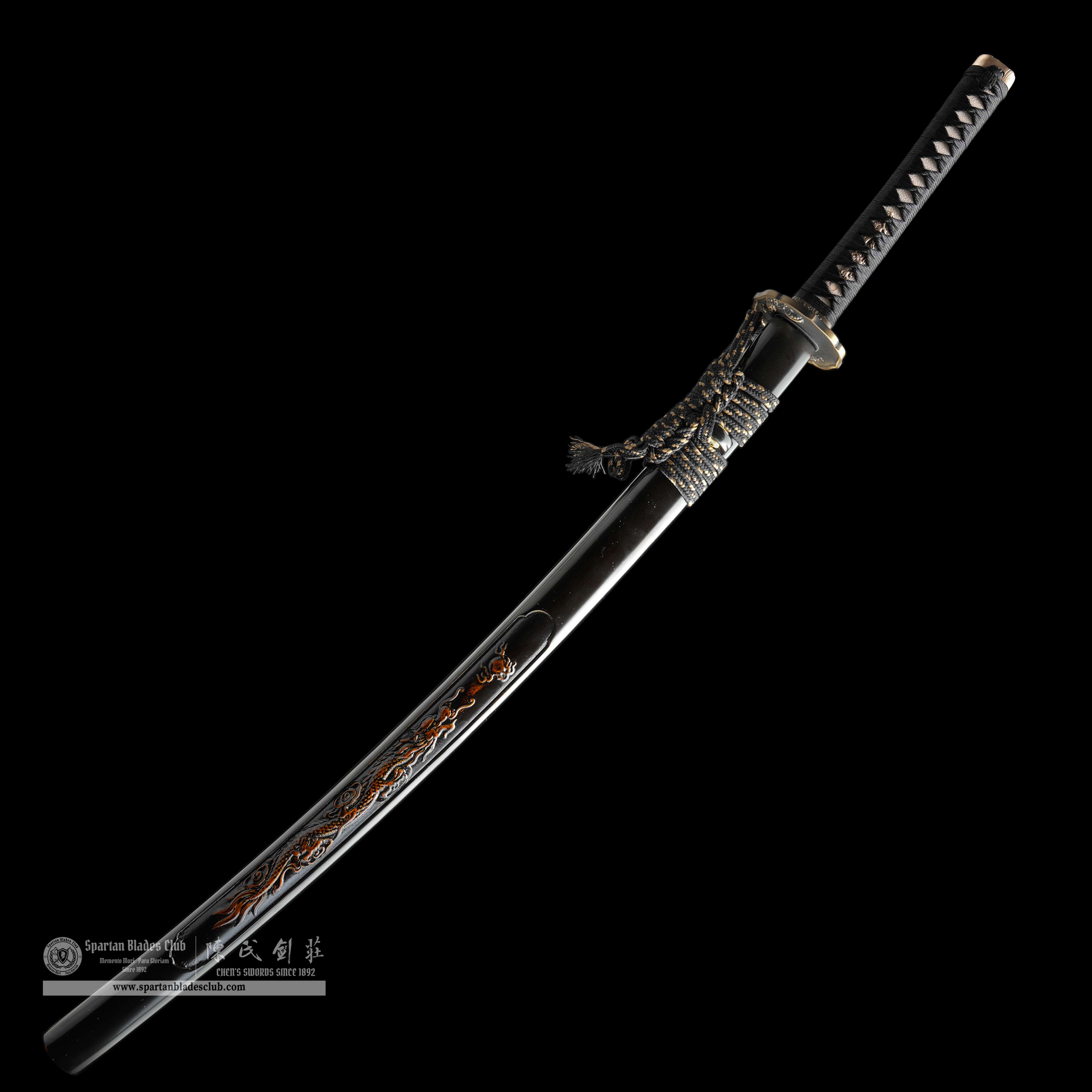 HY108 🐉|AnLoong Katana|Katana|Damascus steel|Clay-tempered|Real Hamon|Loong(Dragon)|Black&golden|Battle-Ready|Full-tang|Spartan Blades Club|CHEN'S SWORDS 1892 - Spartan Blades Club - 陳氏劍莊1892