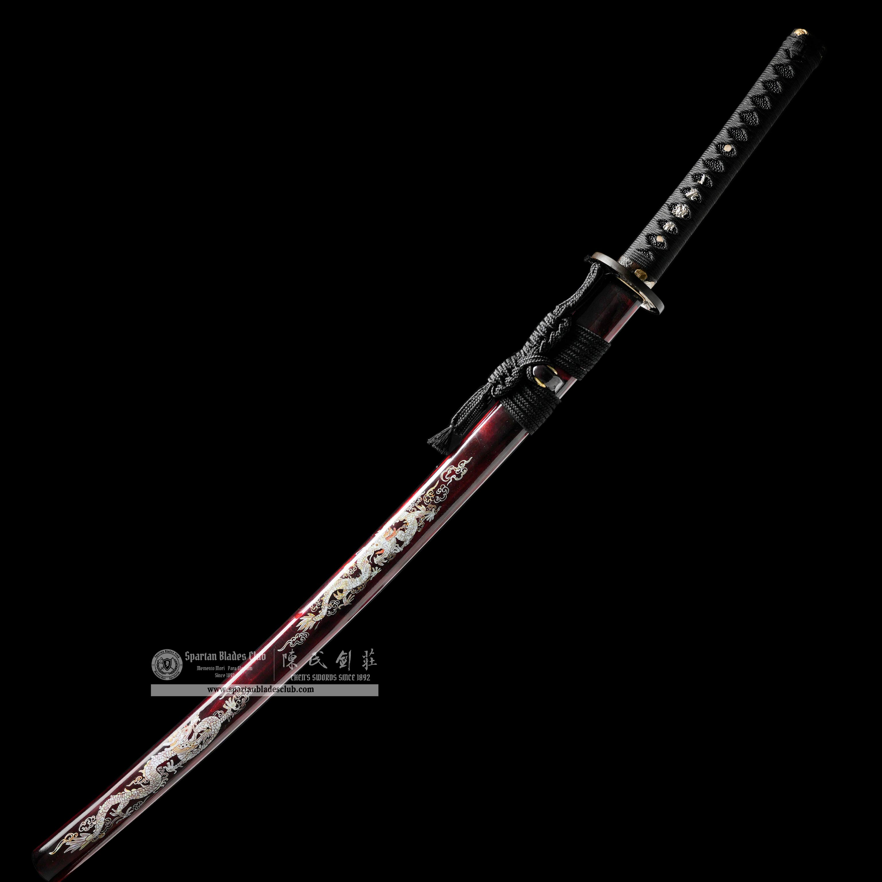 HY106 | Akato Katana | Katana | T10 Steel | Clay-tempered | Real Hamon | Red&Black | Loong(Chinese Dragon) | Battle-Ready | Full-tang | Spartan Blades Club | CHEN'S SWORDS 1892 - Spartan Blades Club - 陳氏劍莊1892