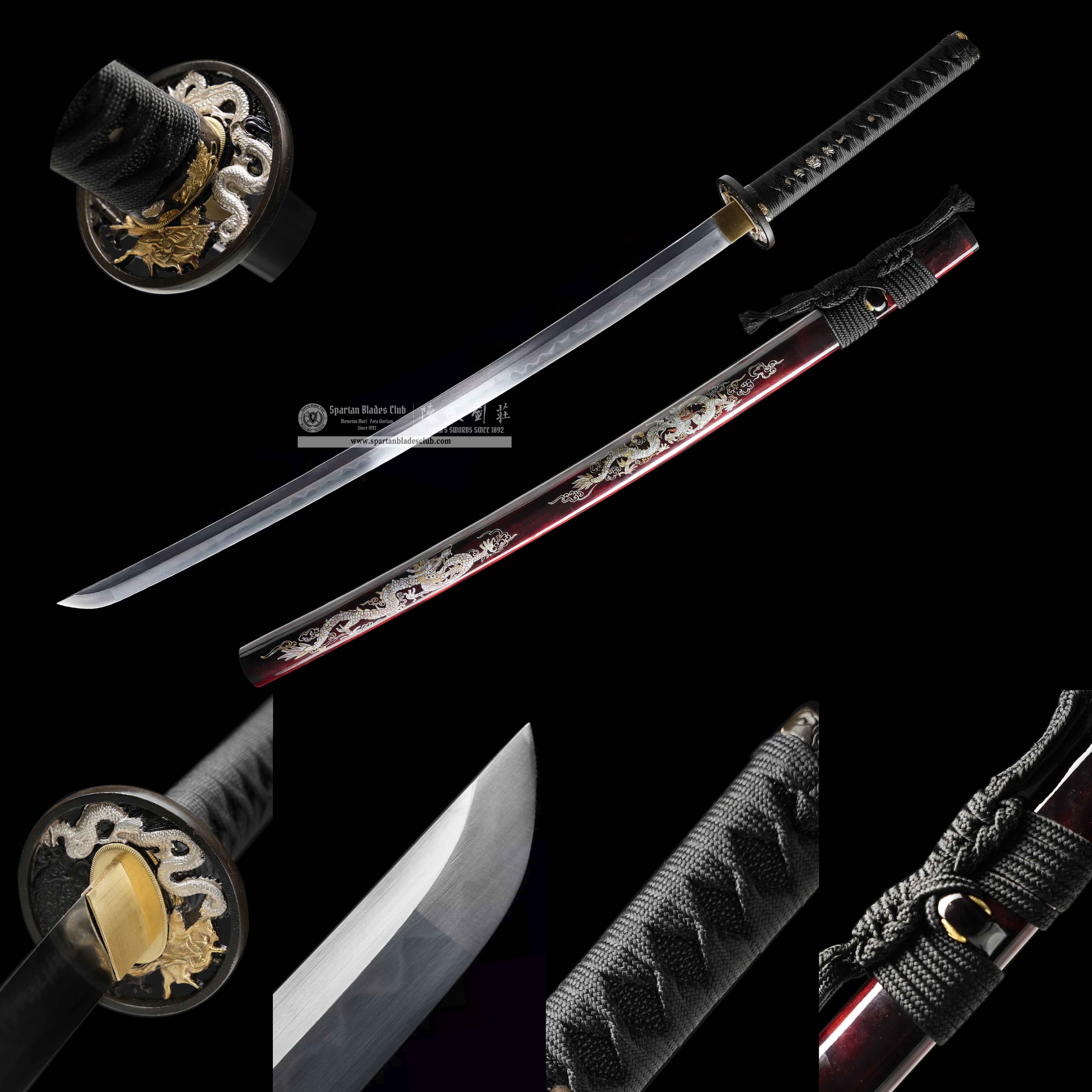 HY106 | Akato Katana | Katana | T10 Steel | Clay-tempered | Real Hamon | Red&Black | Loong(Chinese Dragon) | Battle-Ready | Full-tang | Spartan Blades Club | CHEN'S SWORDS 1892 - Spartan Blades Club - 陳氏劍莊1892