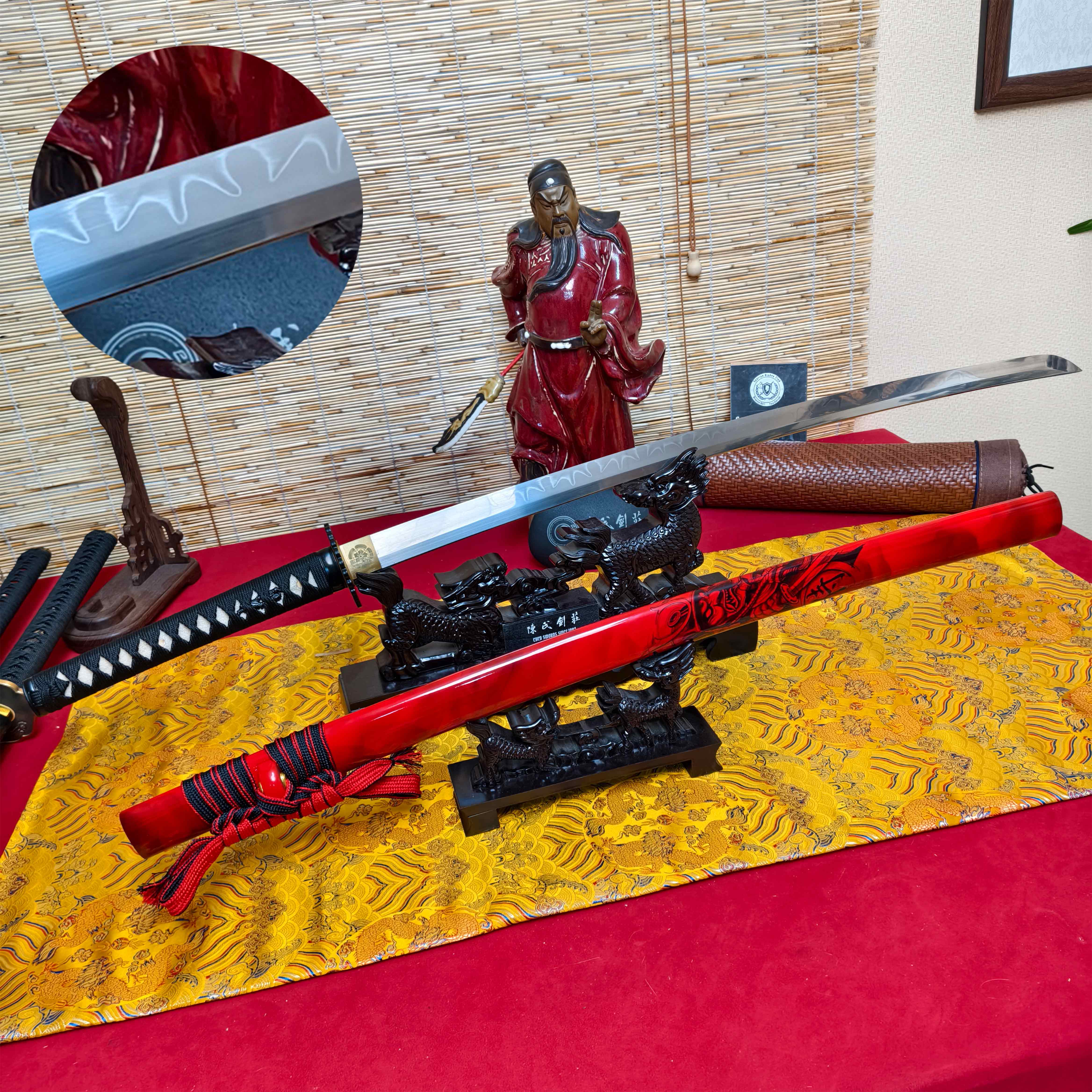 HY103|Scarlet Samurai|Katana|T10 Steel|Clay-tempered|Real Hamon|Red|Samurai|Full-tang|Spartan Blades Club|CHEN'S SWORDS 1892 - Spartan Blades Club - 陳氏劍莊1892