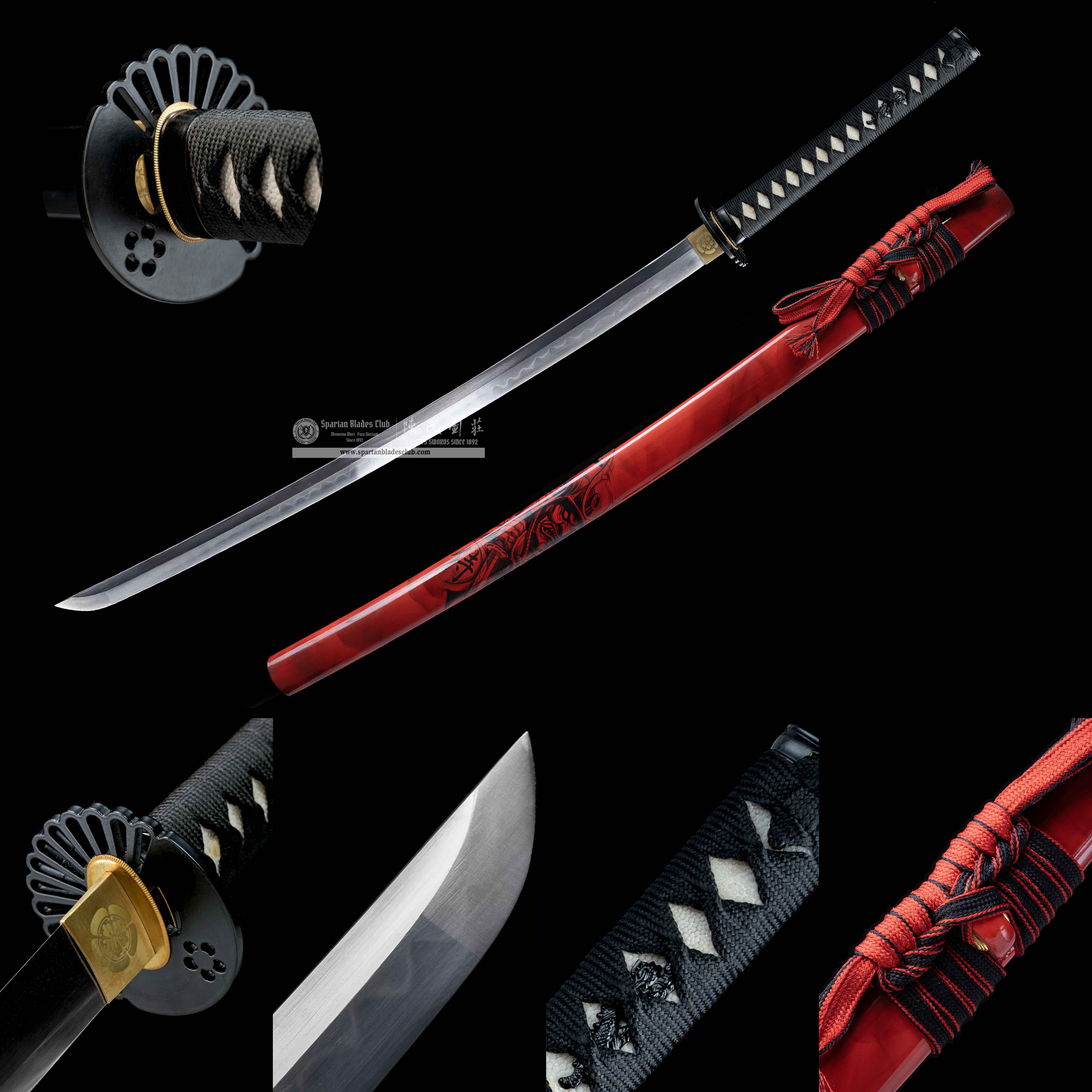 HY103|Scarlet Samurai|Katana|T10 Steel|Clay-tempered|Real Hamon|Red|Samurai|Full-tang|Spartan Blades Club|CHEN'S SWORDS 1892 - Spartan Blades Club - 陳氏劍莊1892