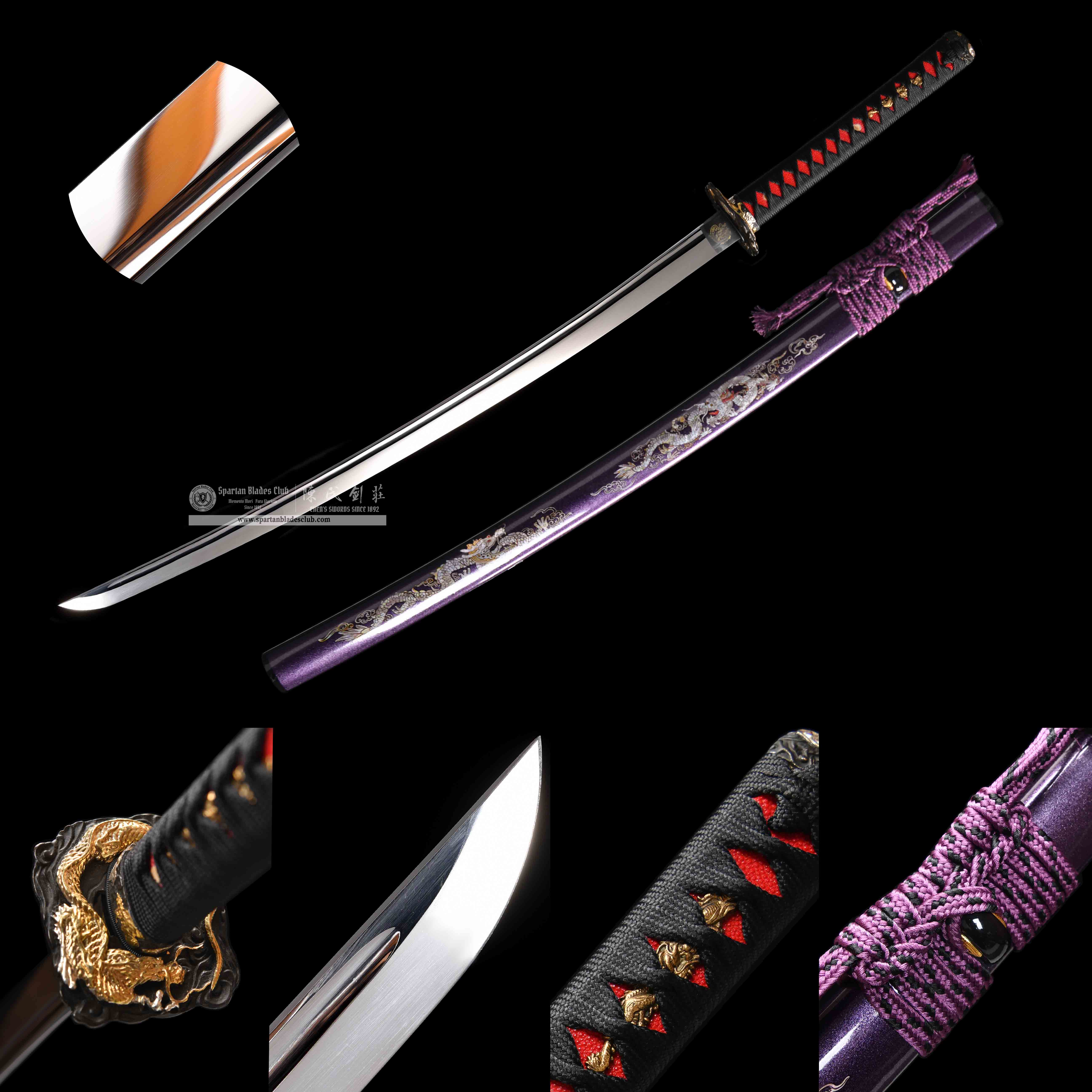 HY104 | Shiryu Katana | Katana | Spring Steel | Mirror Reflection | Purple&Black | Loong(Chinese Dragon) | Battle-Ready | Full-tang | Spartan Blades Club | CHEN'S SWORDS 1892 - Spartan Blades Club - 陳氏劍莊1892