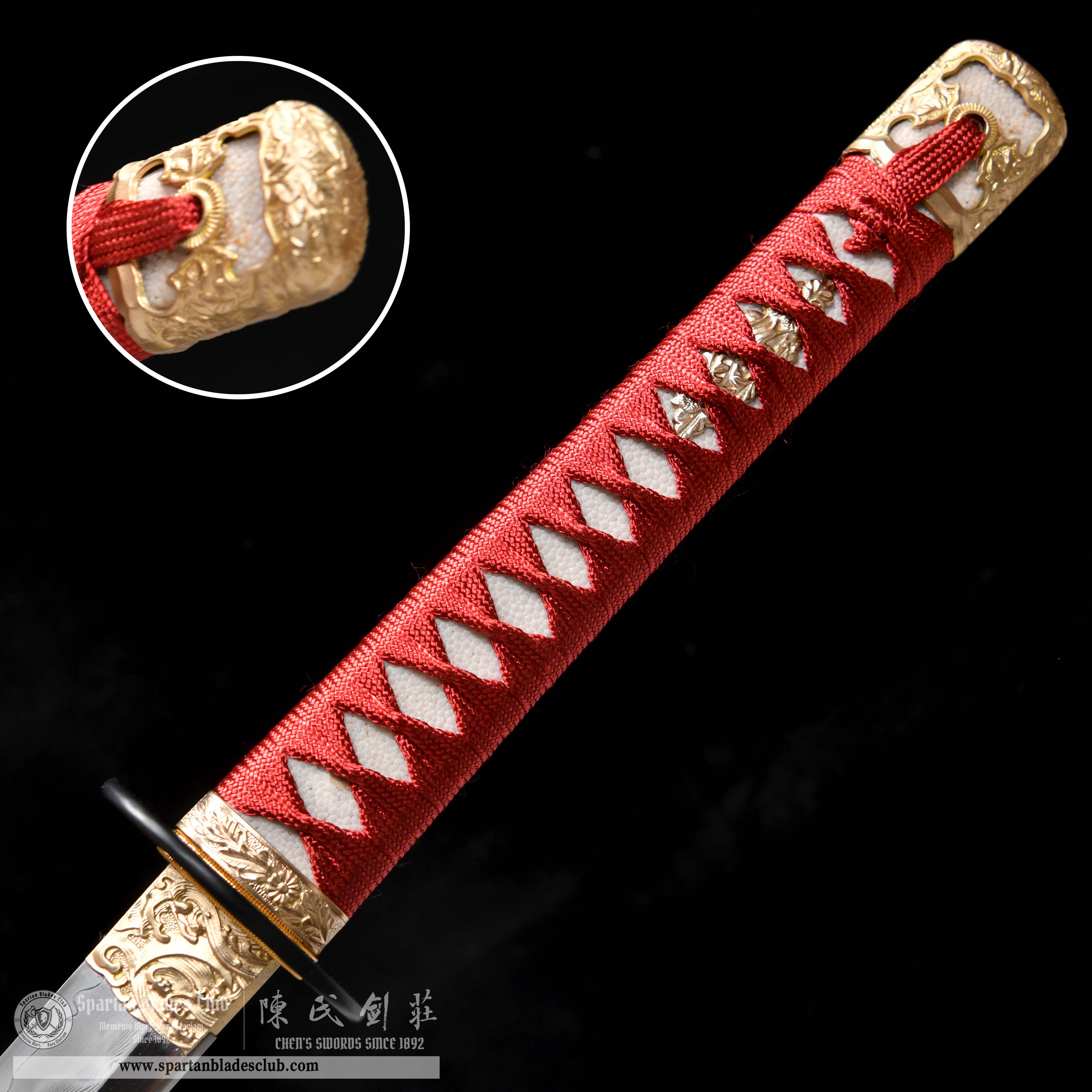 HY114 | Hanabana Tachi | T10 Steel-wrapped Damascus Steel | Honsanmai-structured Blade | Real Hamon | Hadori Polishing | Red | Battle-Ready | Full-tang | Spartan Blades Club | CHEN'S SWORDS 1892 - Spartan Blades Club - 陳氏劍莊1892