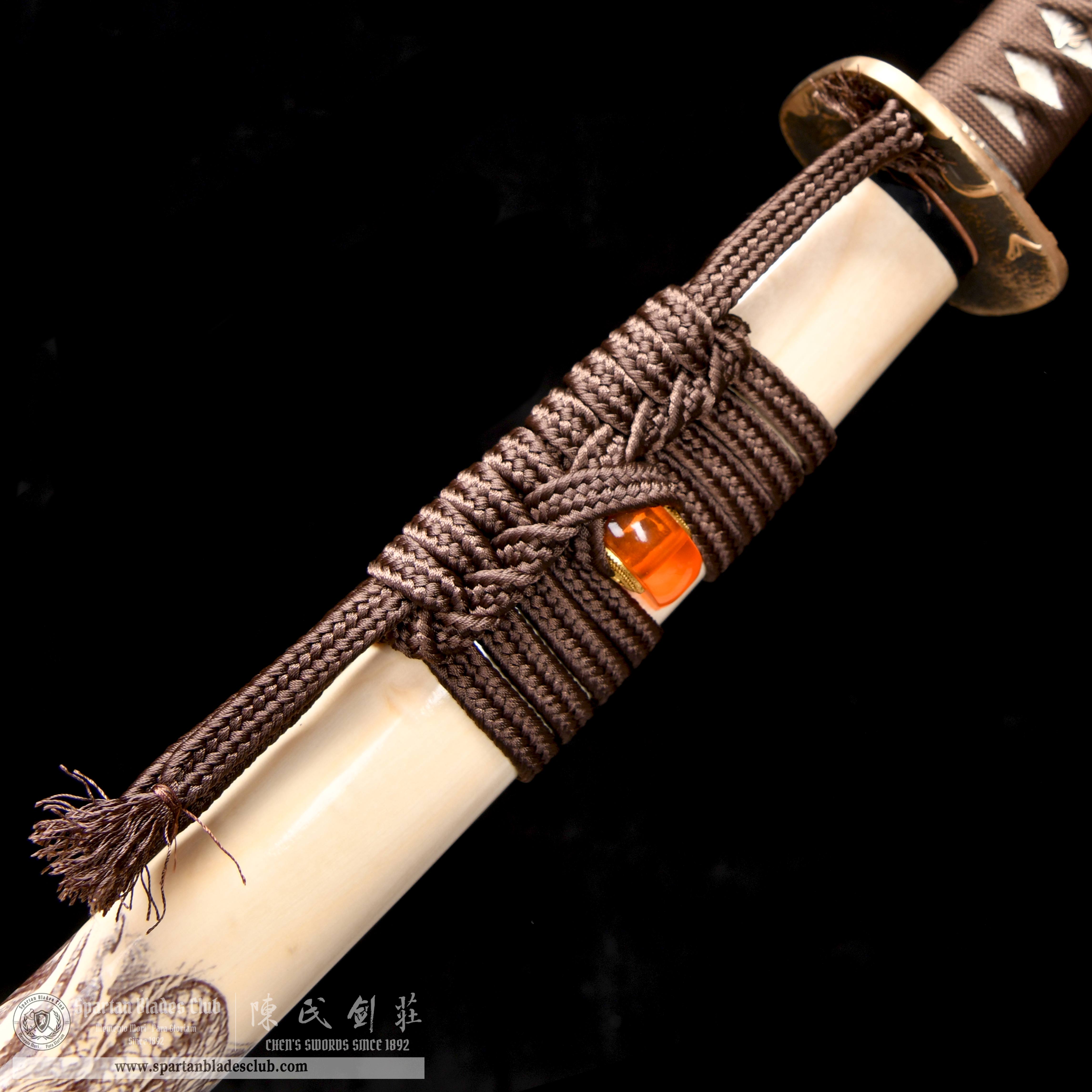HY110 | Longguiwen Katana | T10 Steel | Clay-tempered | Brown&Natural wood color | Loong(Chinese Dragon) | Battle-Ready | Full-tang | Spartan Blades Club | CHEN'S SWORDS 1892 - Spartan Blades Club - 陳氏劍莊1892