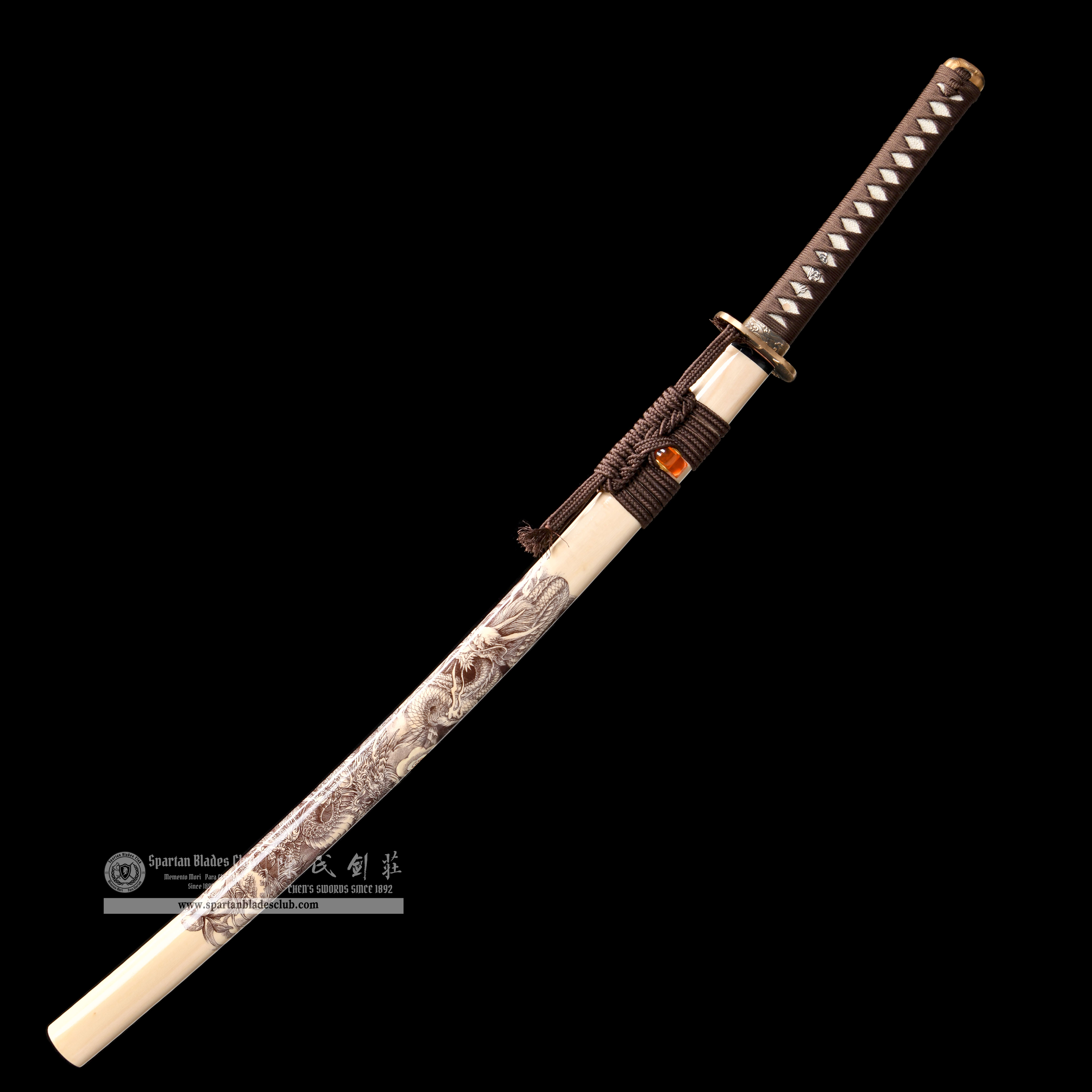 HY110 | Longguiwen Katana | T10 Steel | Clay-tempered | Brown&Natural wood color | Loong(Chinese Dragon) | Battle-Ready | Full-tang | Spartan Blades Club | CHEN'S SWORDS 1892 - Spartan Blades Club - 陳氏劍莊1892