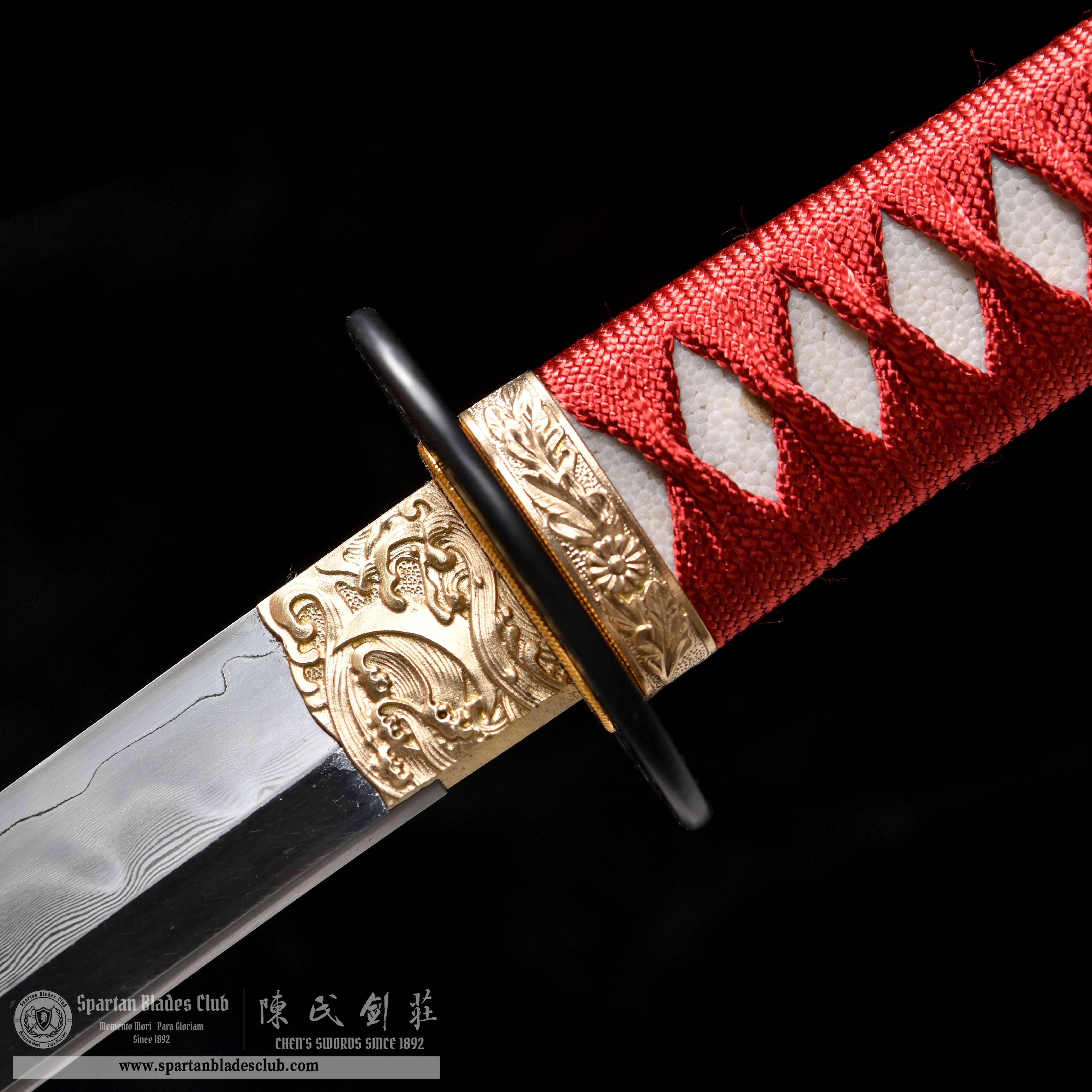 HY114 | Hanabana Tachi | T10 Steel-wrapped Damascus Steel | Honsanmai-structured Blade | Real Hamon | Hadori Polishing | Red | Battle-Ready | Full-tang | Spartan Blades Club | CHEN'S SWORDS 1892 - Spartan Blades Club - 陳氏劍莊1892