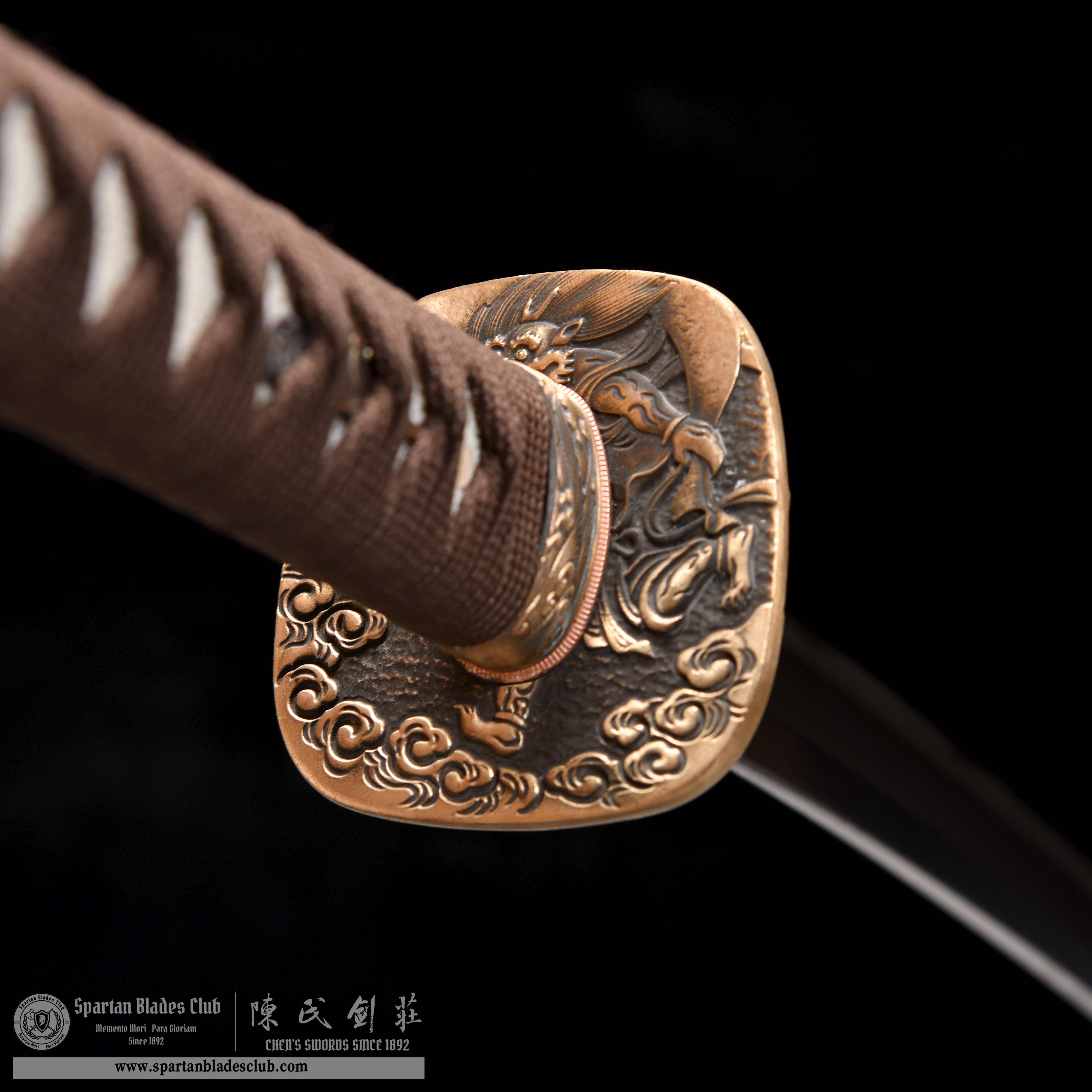 HY110 | Longguiwen Katana | Katana | T10 Steel | Clay-tempered | Brown&Natural wood color | Chinese loong | Battle-Ready | Full-tang | Spartan Blades Club | CHEN'S SWORDS 1892 - Spartan Blades Club - 陳氏劍莊1892