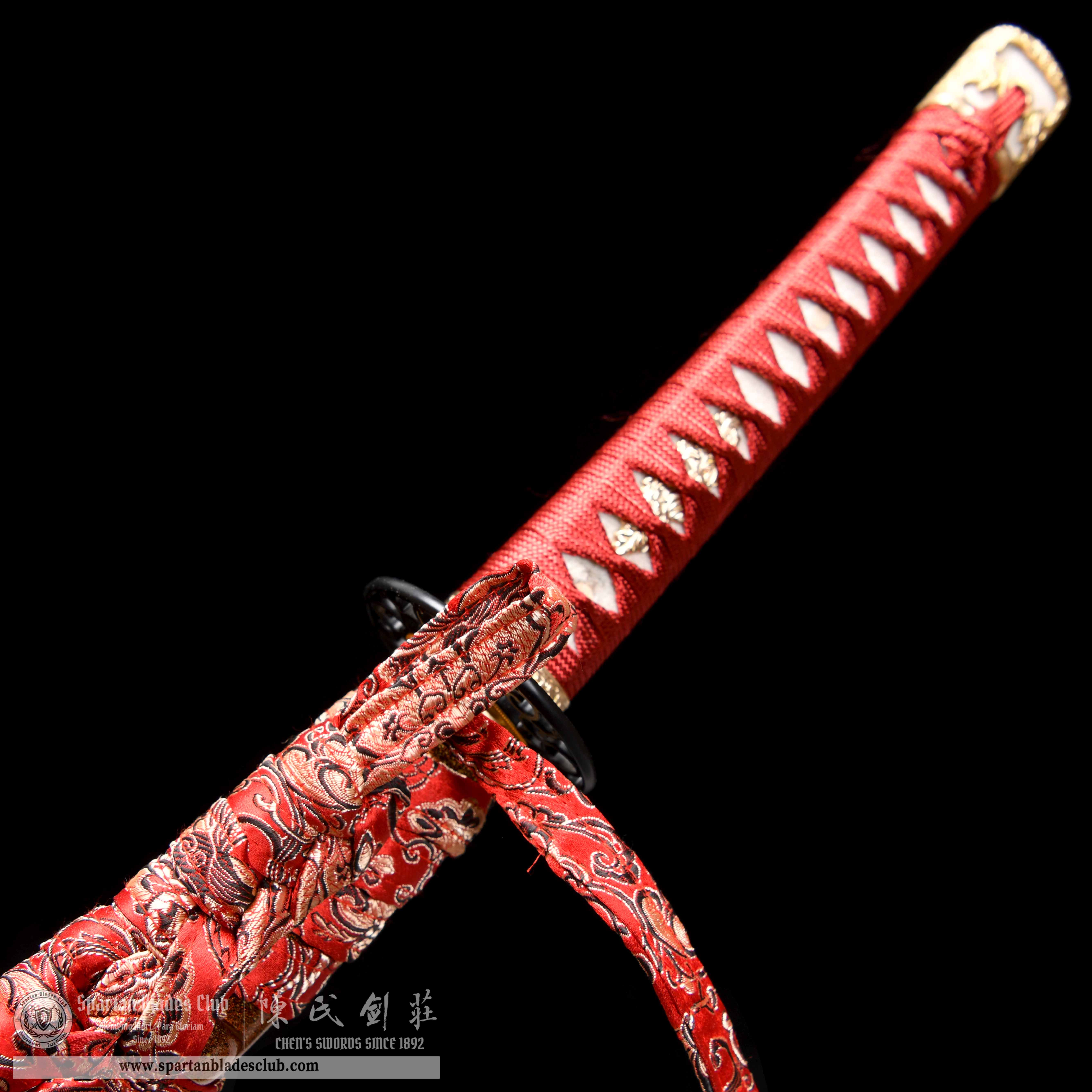 HY114 | Hanabana Tachi | T10 Steel-wrapped Damascus Steel | Honsanmai-structured Blade | Real Hamon | Hadori Polishing | Red | Battle-Ready | Full-tang | Spartan Blades Club | CHEN'S SWORDS 1892 - Spartan Blades Club - 陳氏劍莊1892