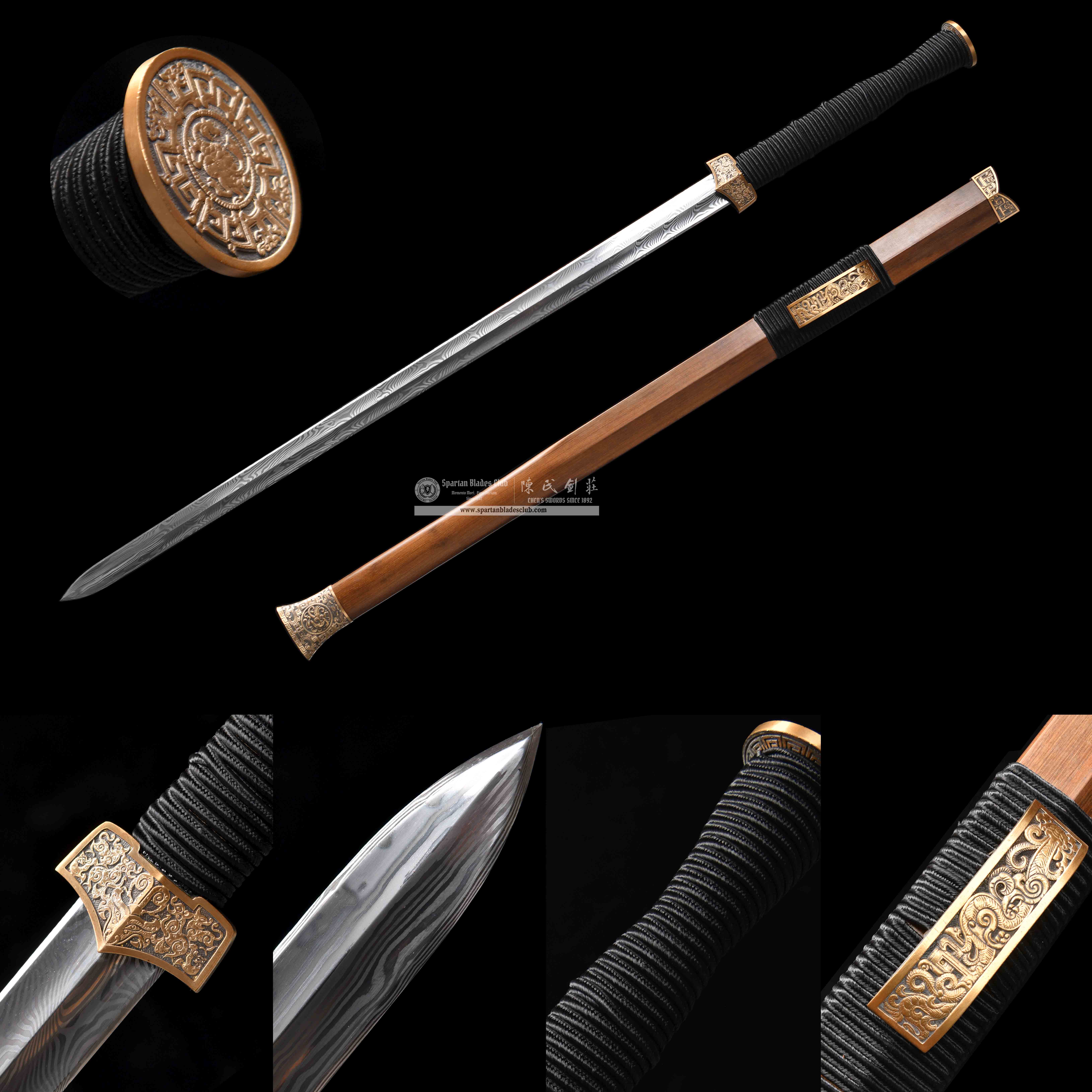 HY112 | Longwen Hanjian | Jian | Damascus Steel | Twist and Stars Pattern | Wamian Structure | Hadori Polishing | Natural Wood Color| Battle-Ready | Full-tang | Spartan Blades Club | CHEN'S SWORDS 1892 - Spartan Blades Club - 陳氏劍莊1892