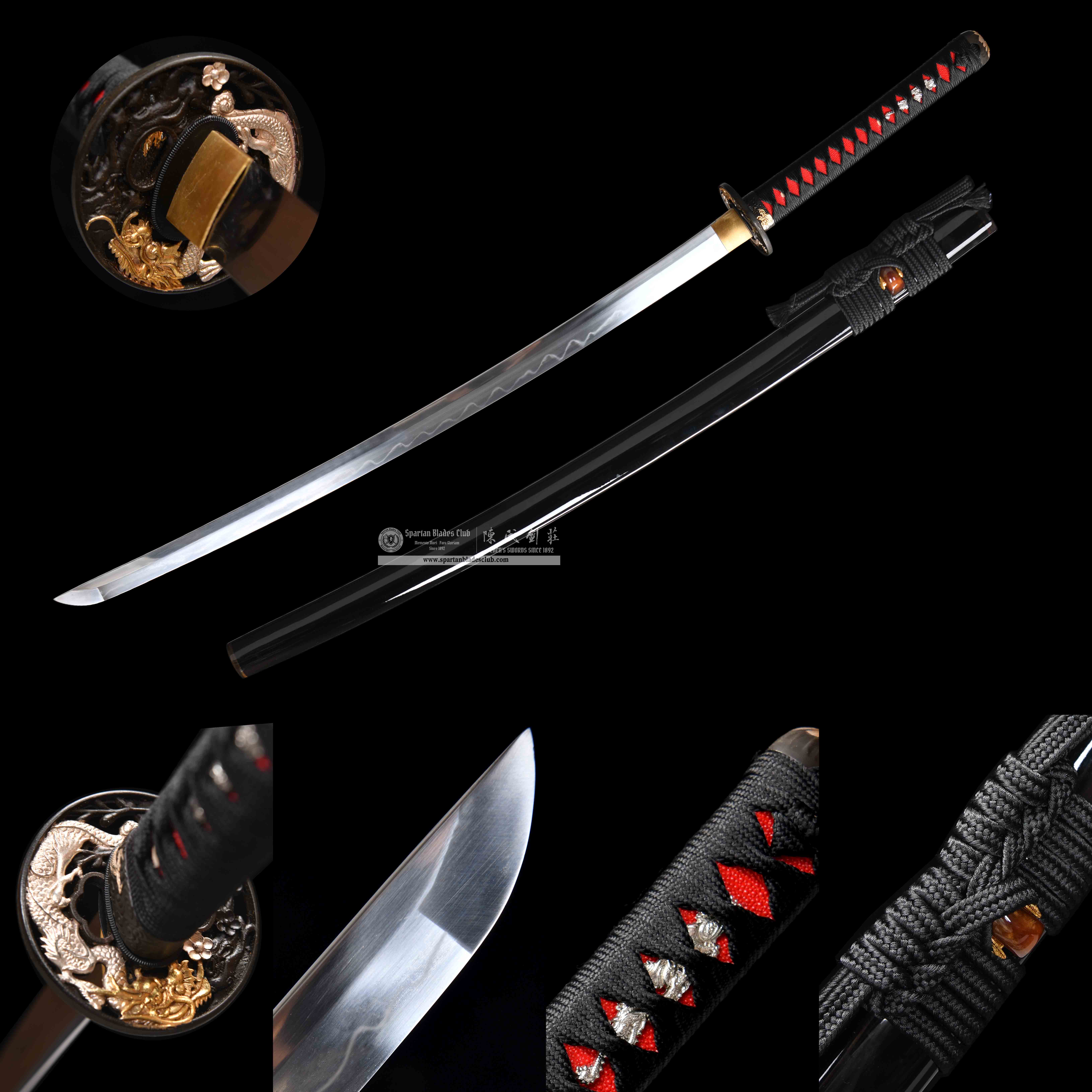 HY117 | Gengoku Katana | Katana | T10 Steel | Clay-tempered | Real Hamon | Black&Red | Battle-Ready | Full-tang | Spartan Blades Club | CHEN'S SWORDS 1892 - Spartan Blades Club - 陳氏劍莊1892