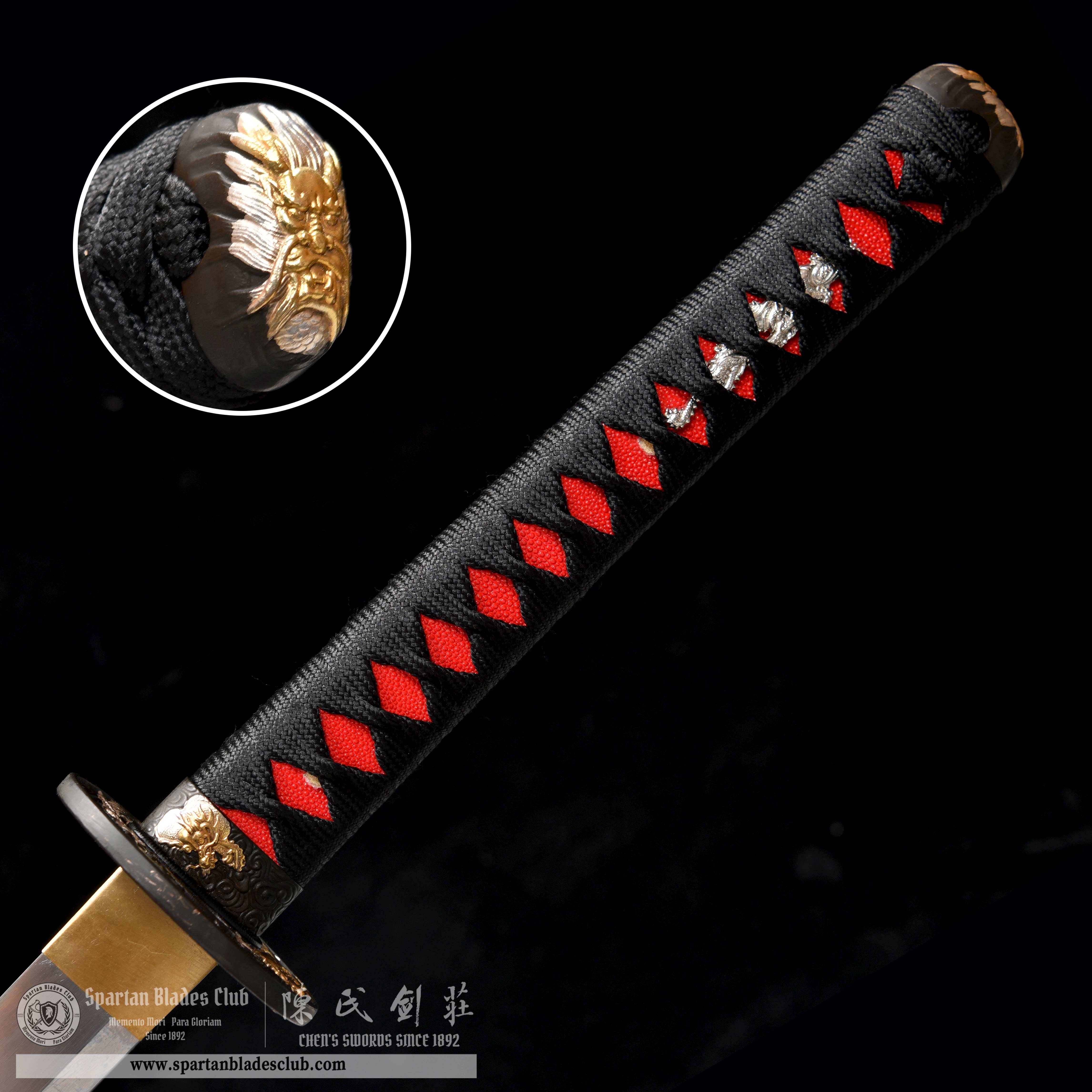 HY117 | Gengoku Katana | Katana | T10 Steel | Clay-tempered | Real Hamon | Black&Red | Battle-Ready | Full-tang | Spartan Blades Club | CHEN'S SWORDS 1892 - Spartan Blades Club - 陳氏劍莊1892