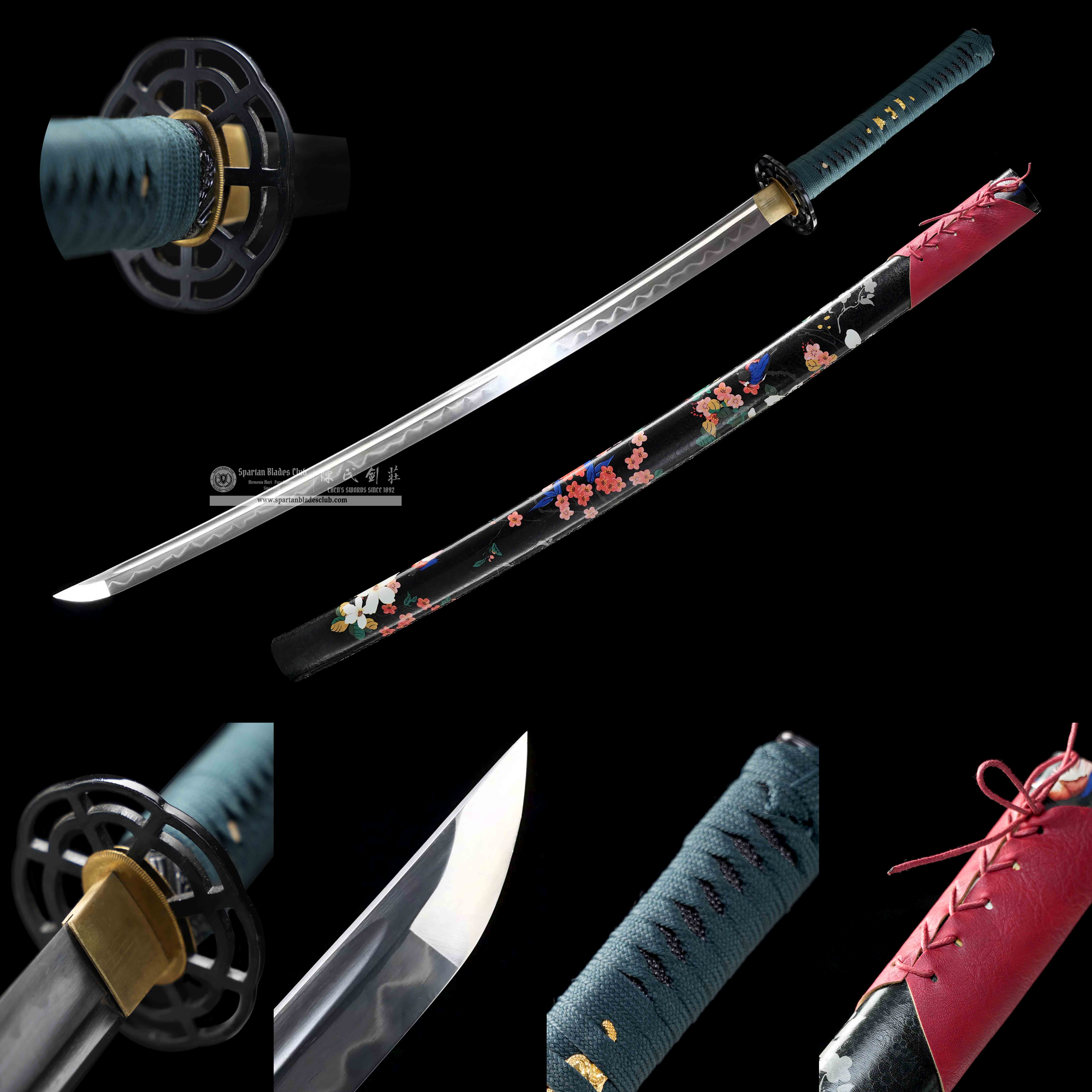 HY120 | Hanazue Bu Samurai | Katana | T10 Steel | Clay-tempered | Real Hamon | Green&Red |  Flower | Battle-Ready | Full-tang | Spartan Blades Club | CHEN'S SWORDS 1892 - Spartan Blades Club - 陳氏劍莊1892