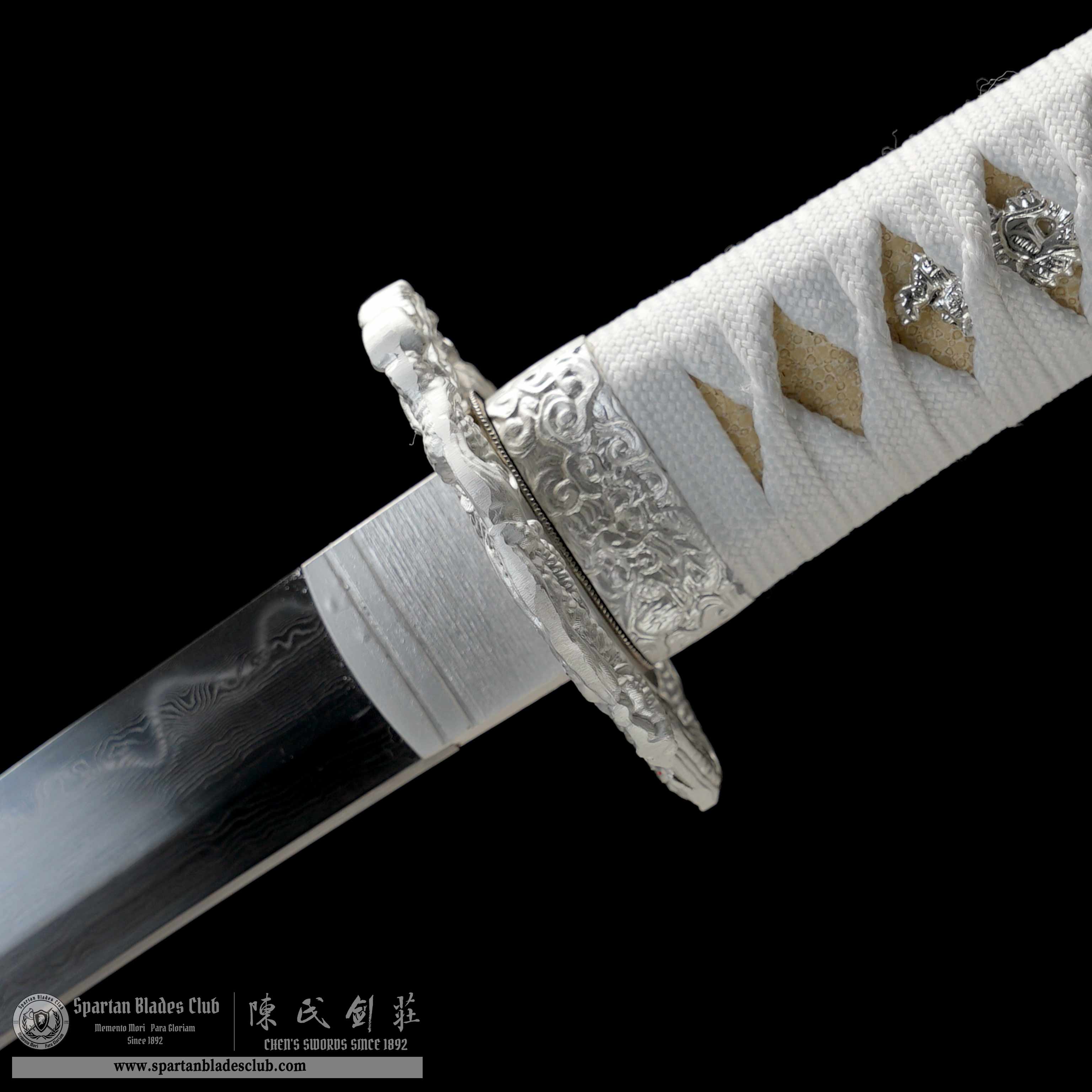 HY124 | Bai Loong Samurai | Tanto | Damascus Steel | Clay-tempered | Real Hamon| Chinese Loong | White | Battle-Ready | Full-tang | Spartan Blades Club | CHEN'S SWORDS 1892 - Spartan Blades Club - 陳氏劍莊1892