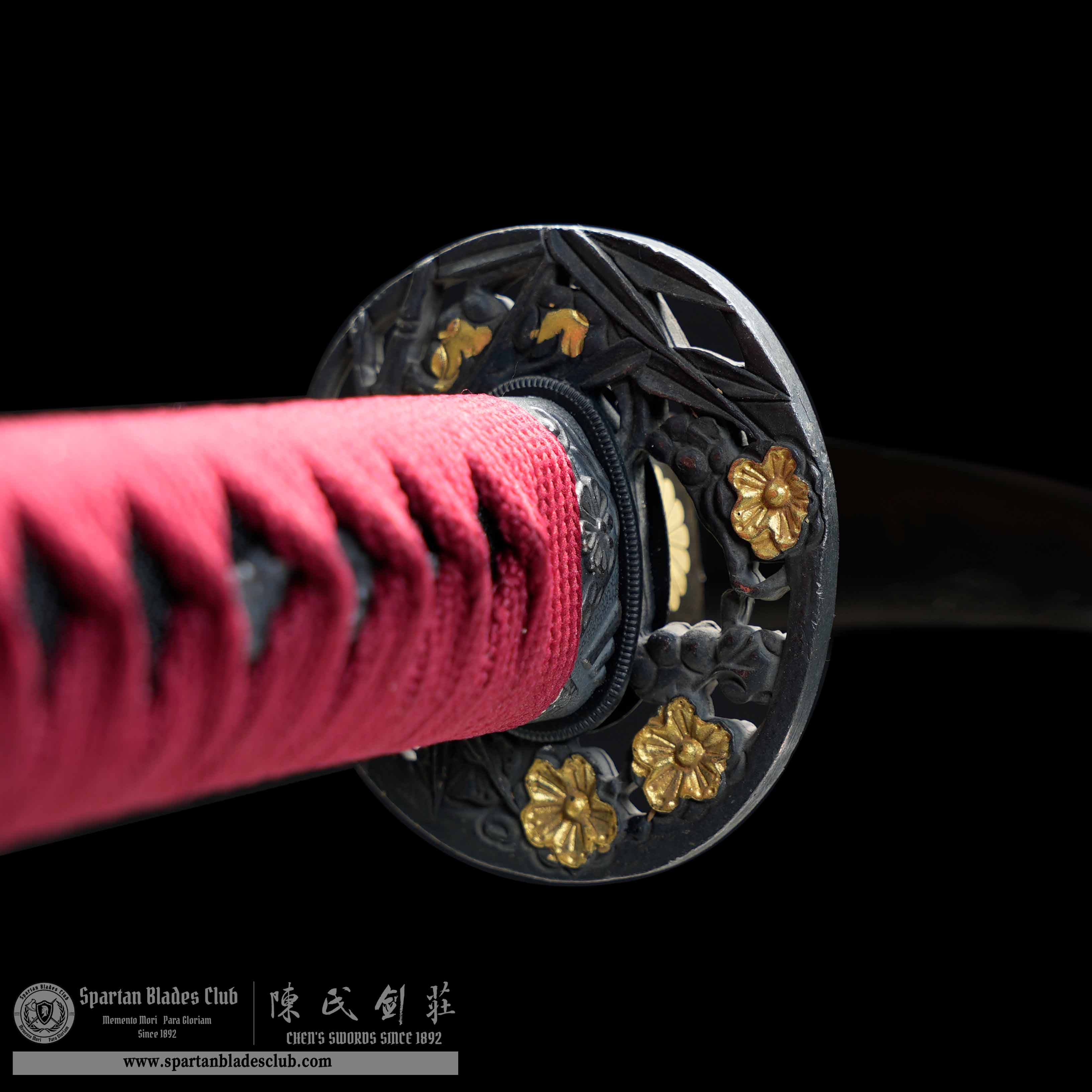 HY125 | Zhumei Samurai | Tanto | T10 Steel | Clay-tempered | Real Hamon| Bamboo Flowers | Black&Red | Battle-Ready | Full-tang | Spartan Blades Club | CHEN'S SWORDS 1892 - Spartan Blades Club - 陳氏劍莊1892