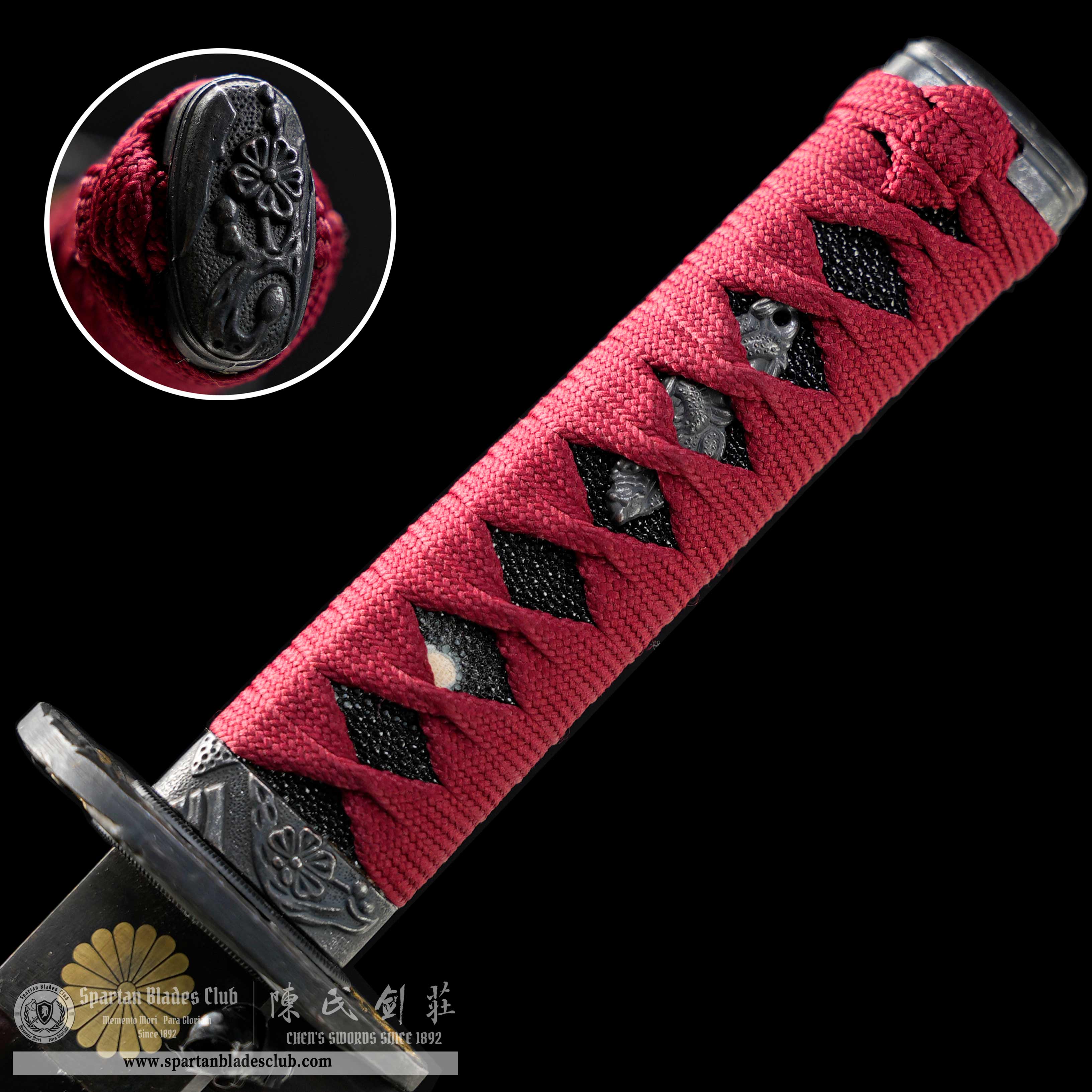 HY125 | Zhumei Samurai | Tanto | T10 Steel | Clay-tempered | Real Hamon| Bamboo Flowers | Black&Red | Battle-Ready | Full-tang | Spartan Blades Club | CHEN'S SWORDS 1892 - Spartan Blades Club - 陳氏劍莊1892