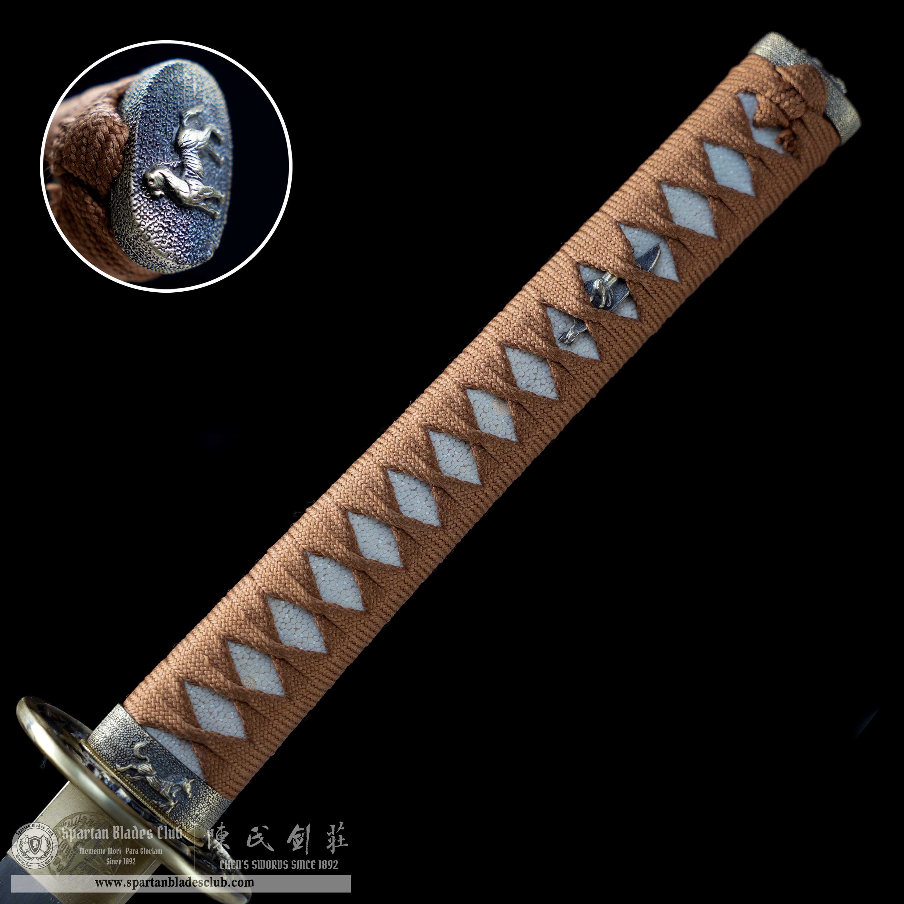 HY123 | Mokujin Satsu Blade | Katana | Damascus Steel | Natural Wood Color | Horse | Battle-Ready | Full-tang | Spartan Blades Club | CHEN'S SWORDS 1892 - Spartan Blades Club - 陳氏劍莊1892