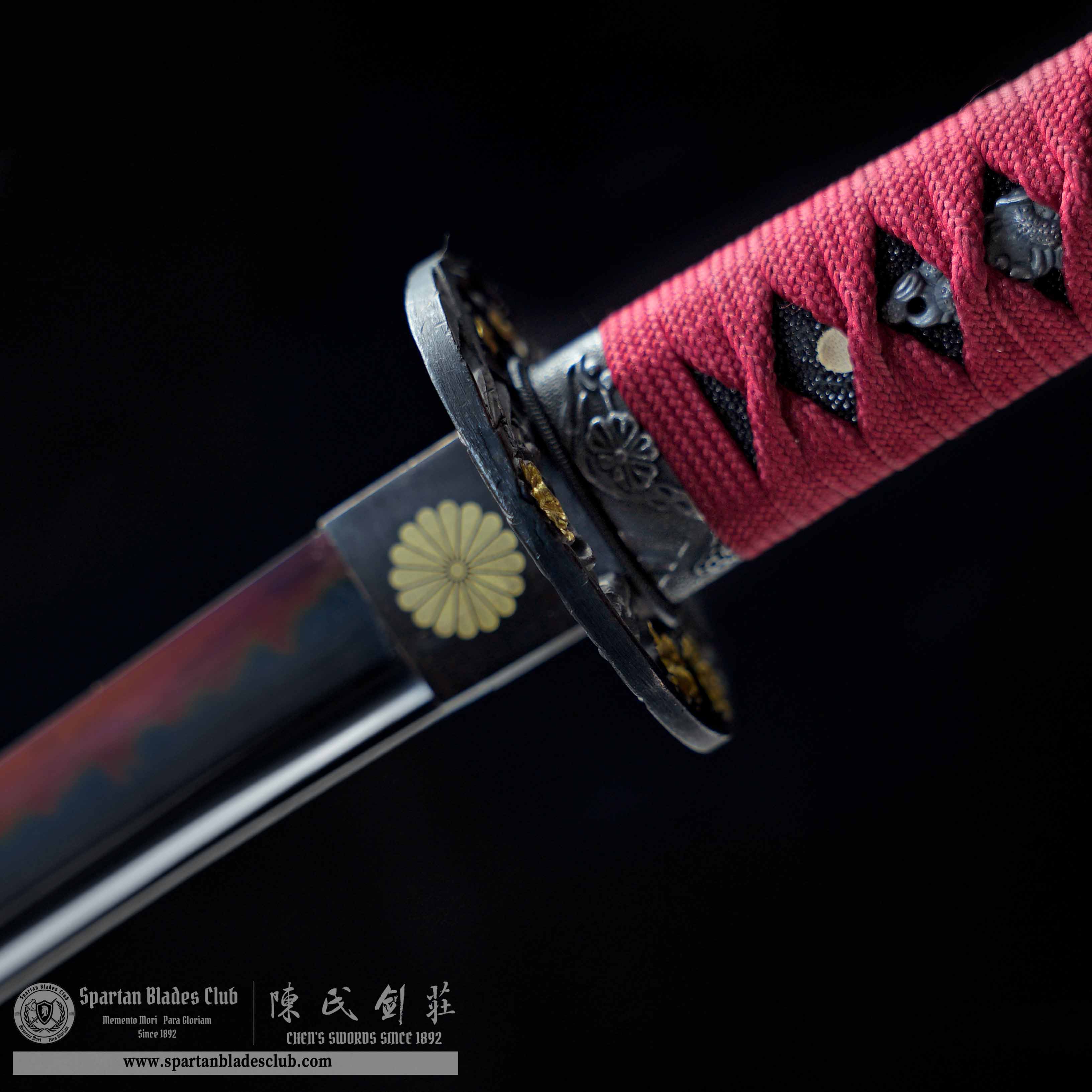 HY125 | Zhumei Samurai | Tanto | T10 Steel | Clay-tempered | Real Hamon| Bamboo Flowers | Black&Red | Battle-Ready | Full-tang | Spartan Blades Club | CHEN'S SWORDS 1892 - Spartan Blades Club - 陳氏劍莊1892