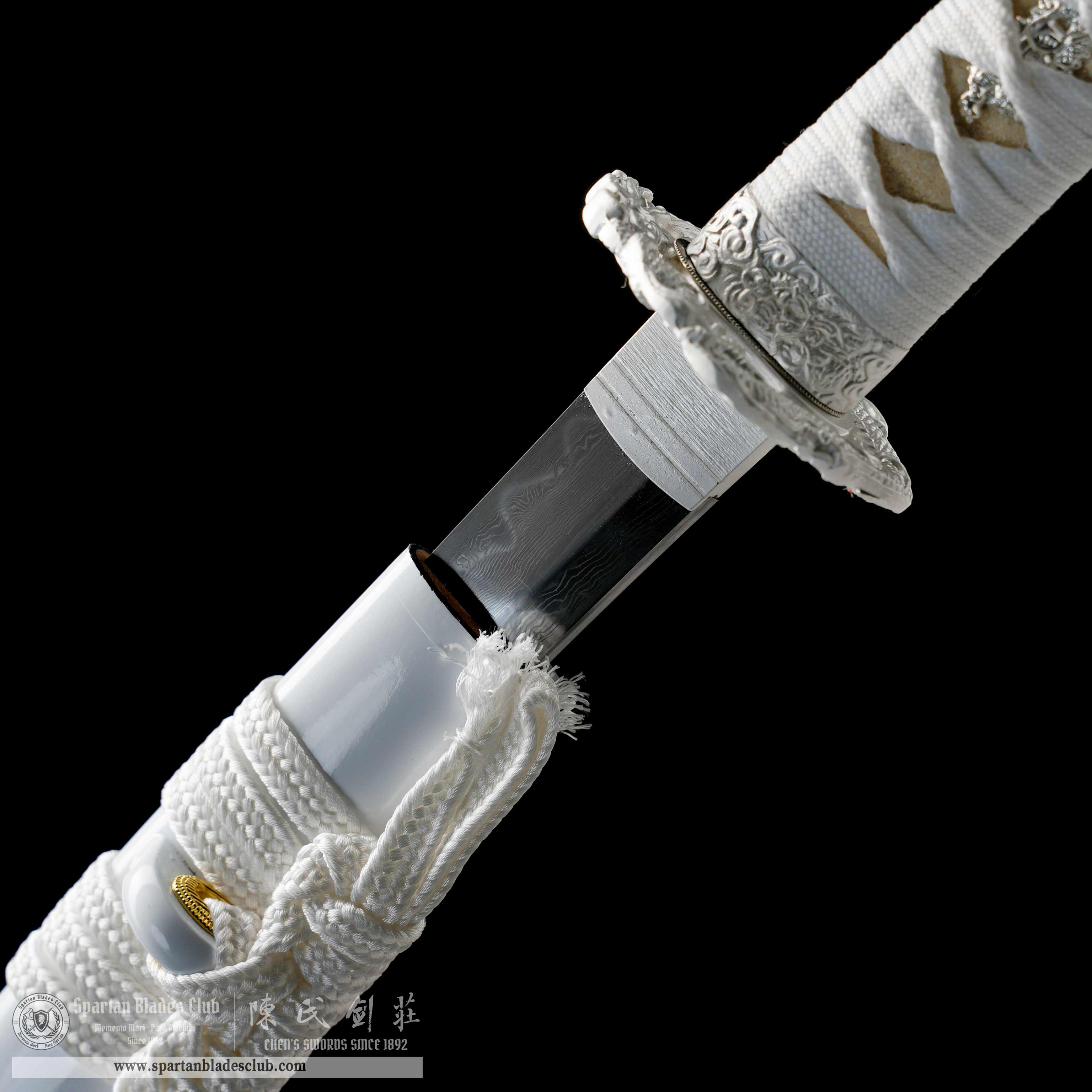 HY124 | Bai Loong Samurai | Tanto | Damascus Steel | Clay-tempered | Real Hamon| Chinese Loong | White | Battle-Ready | Full-tang | Spartan Blades Club | CHEN'S SWORDS 1892 - Spartan Blades Club - 陳氏劍莊1892