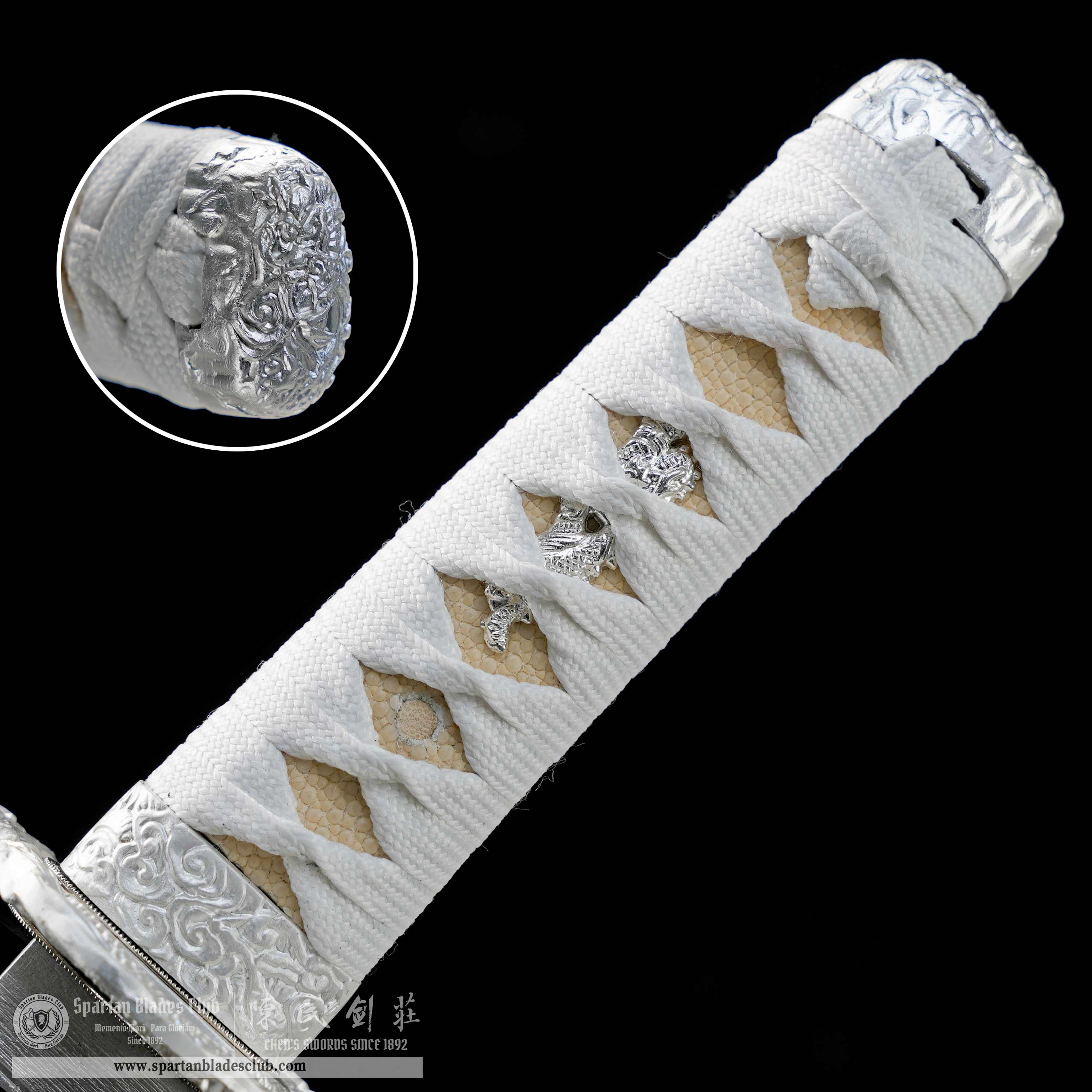 HY124 | Bai Loong Samurai | Tanto | Damascus Steel | Clay-tempered | Real Hamon| Chinese Loong | White | Battle-Ready | Full-tang | Spartan Blades Club | CHEN'S SWORDS 1892 - Spartan Blades Club - 陳氏劍莊1892