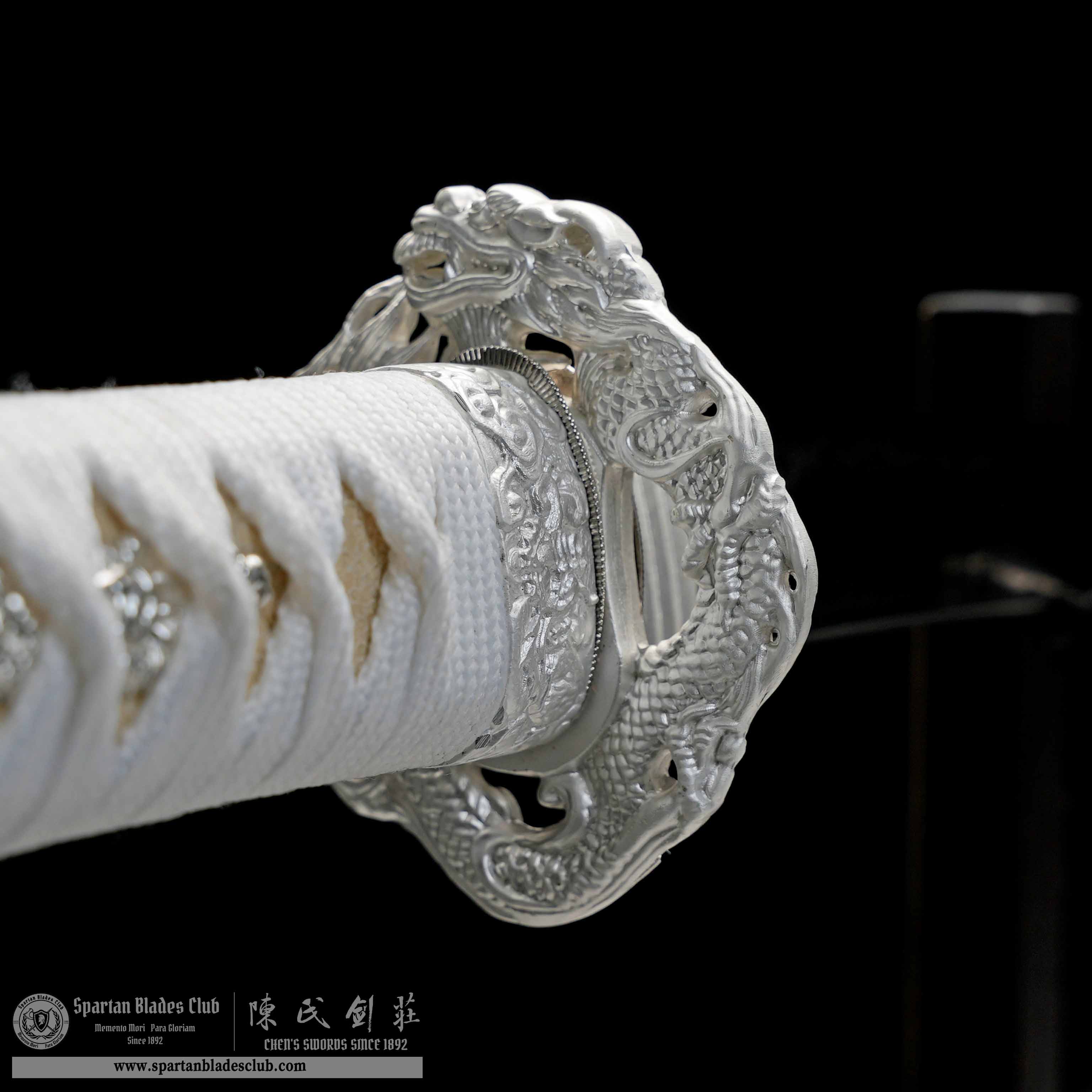 HY124 | Bai Loong Samurai | Tanto | Damascus Steel | Clay-tempered | Real Hamon| Chinese Loong | White | Battle-Ready | Full-tang | Spartan Blades Club | CHEN'S SWORDS 1892 - Spartan Blades Club - 陳氏劍莊1892