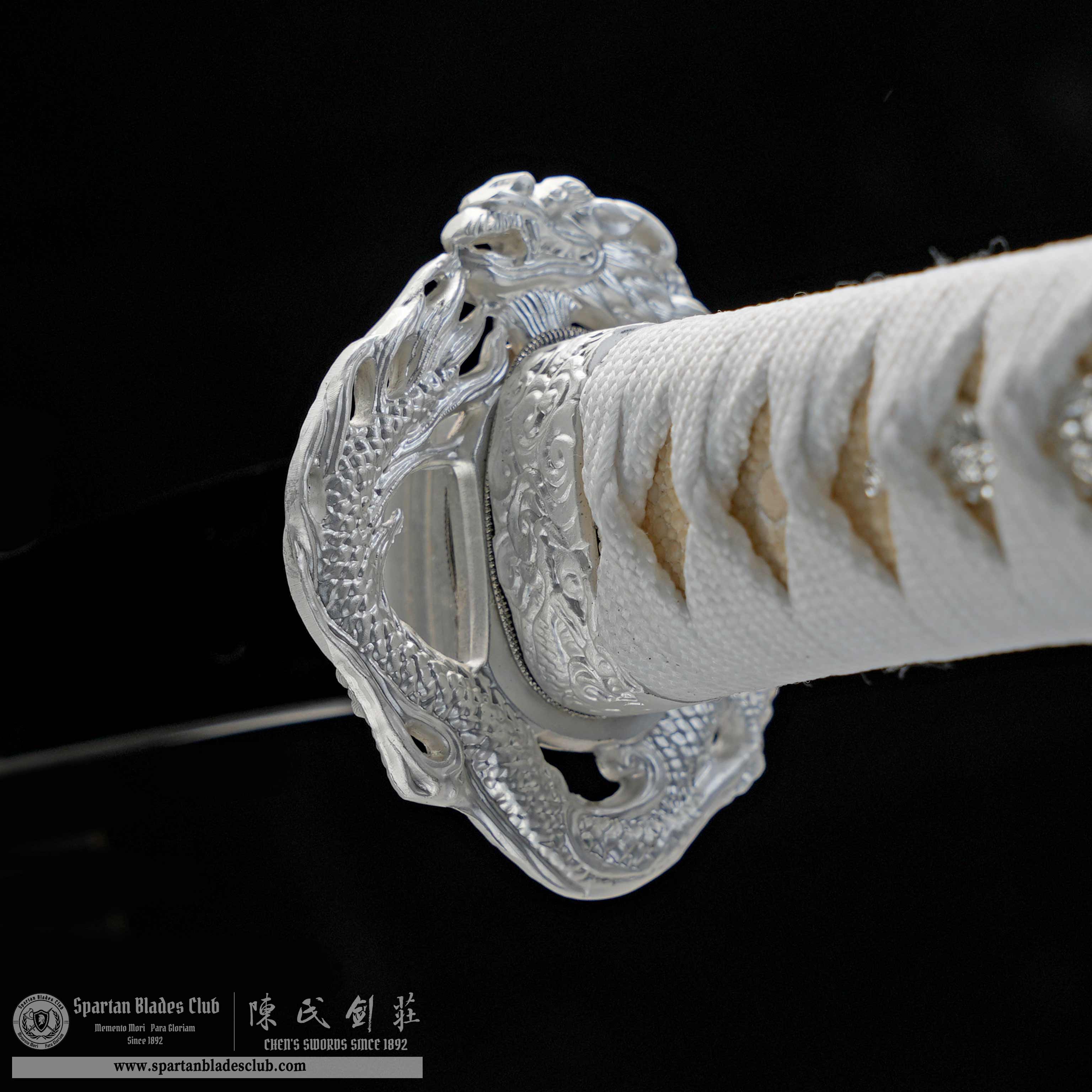 HY124 | Bai Loong Samurai | Tanto | Damascus Steel | Clay-tempered | Real Hamon| Chinese Loong | White | Battle-Ready | Full-tang | Spartan Blades Club | CHEN'S SWORDS 1892 - Spartan Blades Club - 陳氏劍莊1892